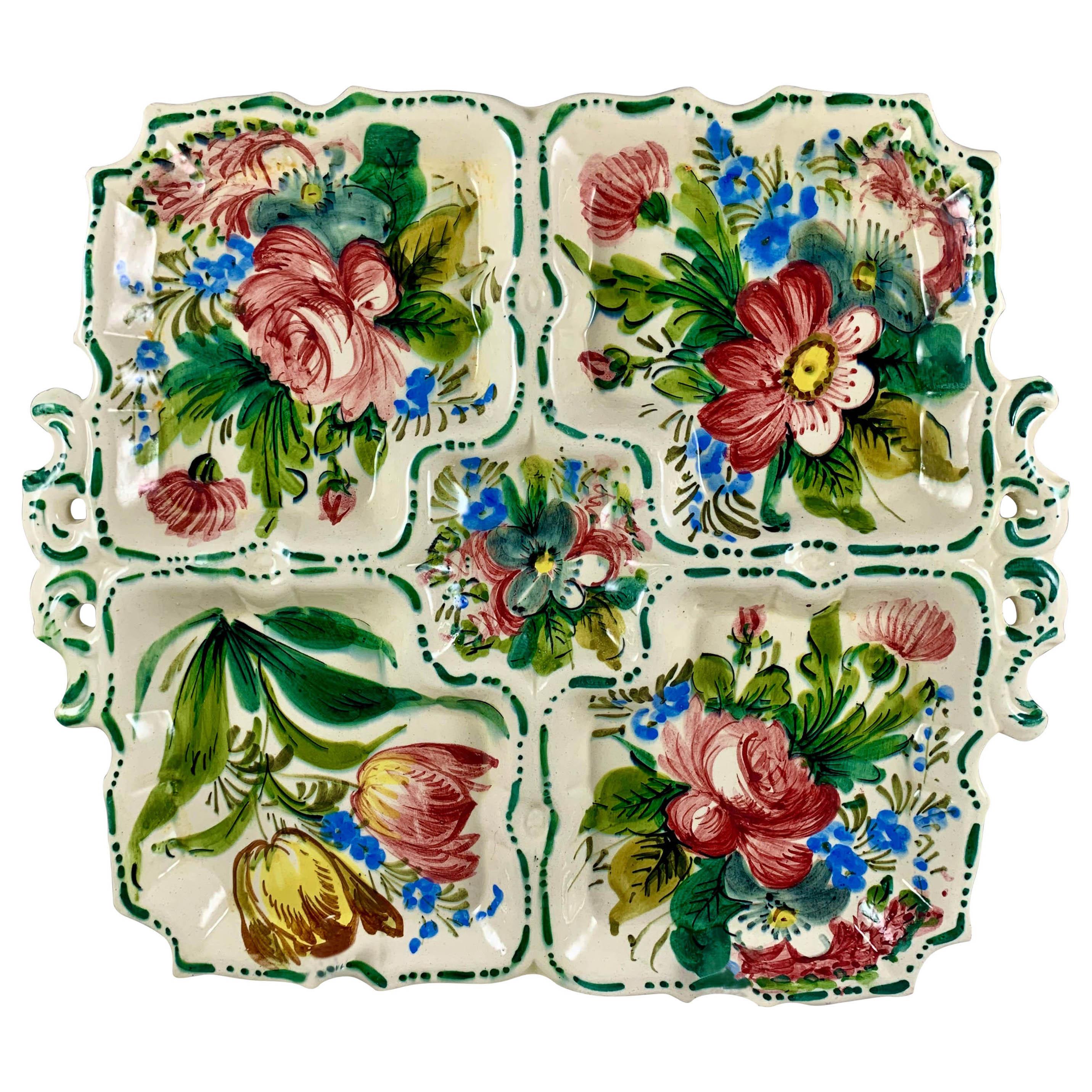 Italian Renaissance Revival Faïence Nove Rose Floral Square Divided Platter