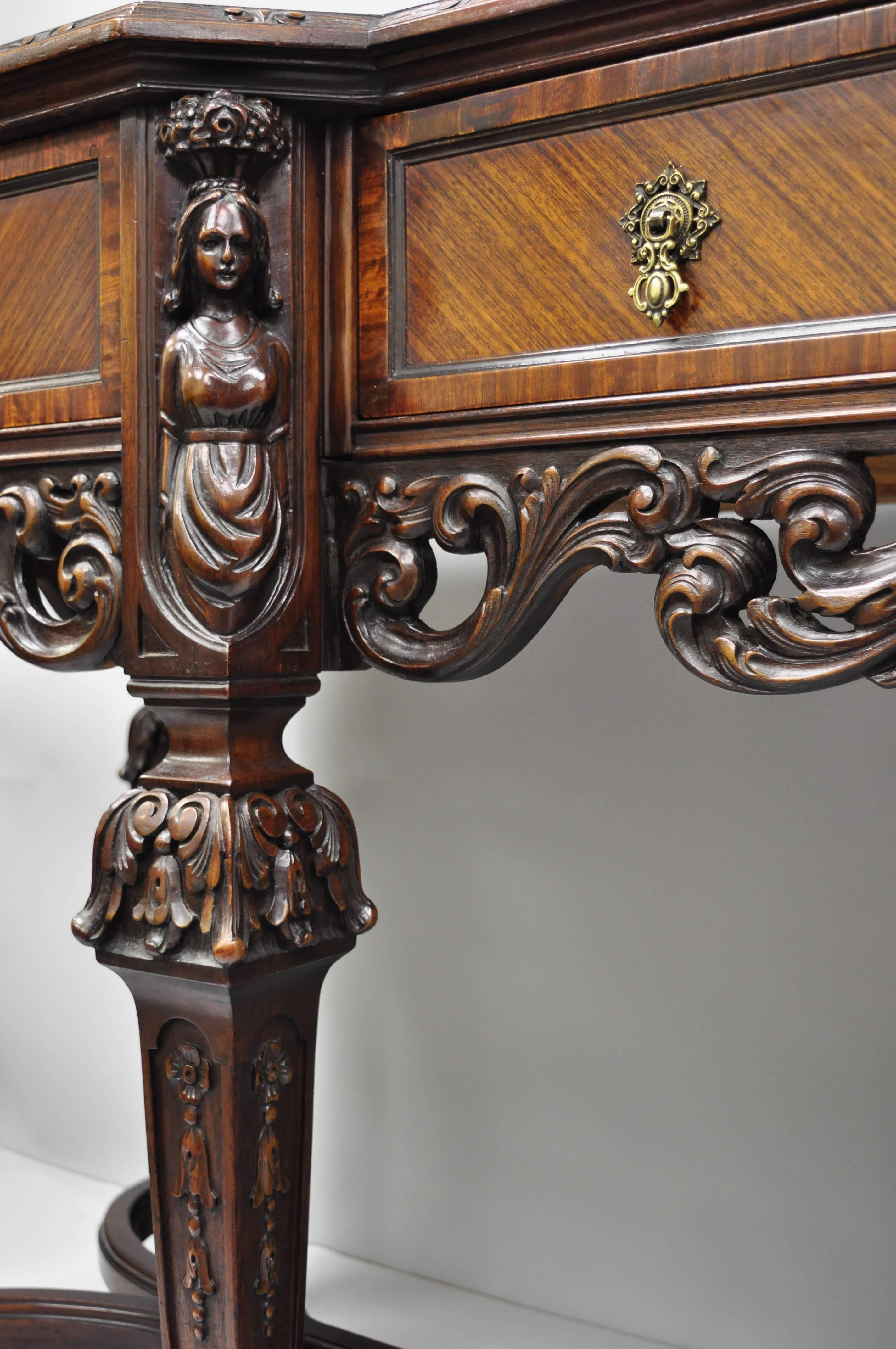 Italian Renaissance Revival French Baroque Style Figural Carved Walnut Sideboard 6