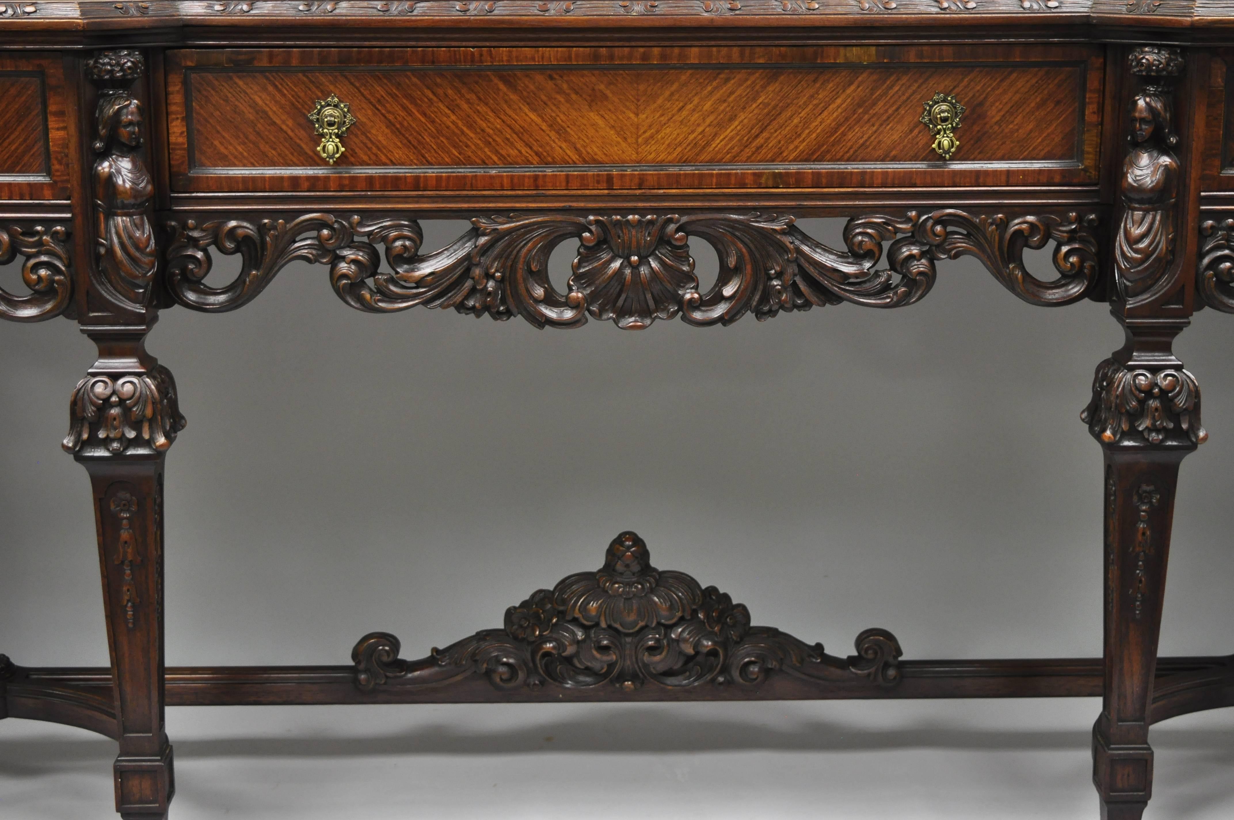 European Italian Renaissance Revival French Baroque Style Figural Carved Walnut Sideboard