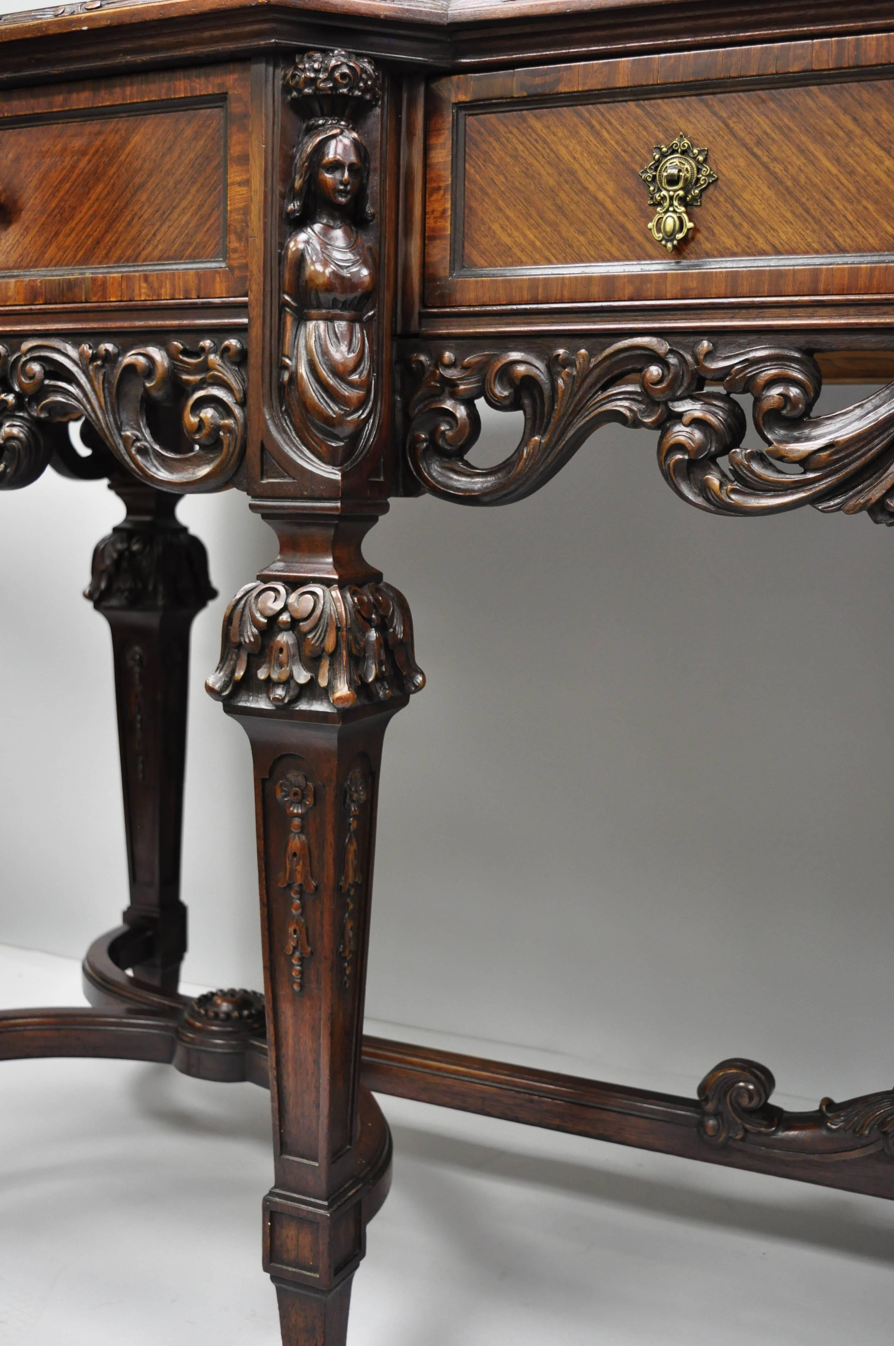 Italian Renaissance Revival French Baroque Style Figural Carved Walnut Sideboard 1
