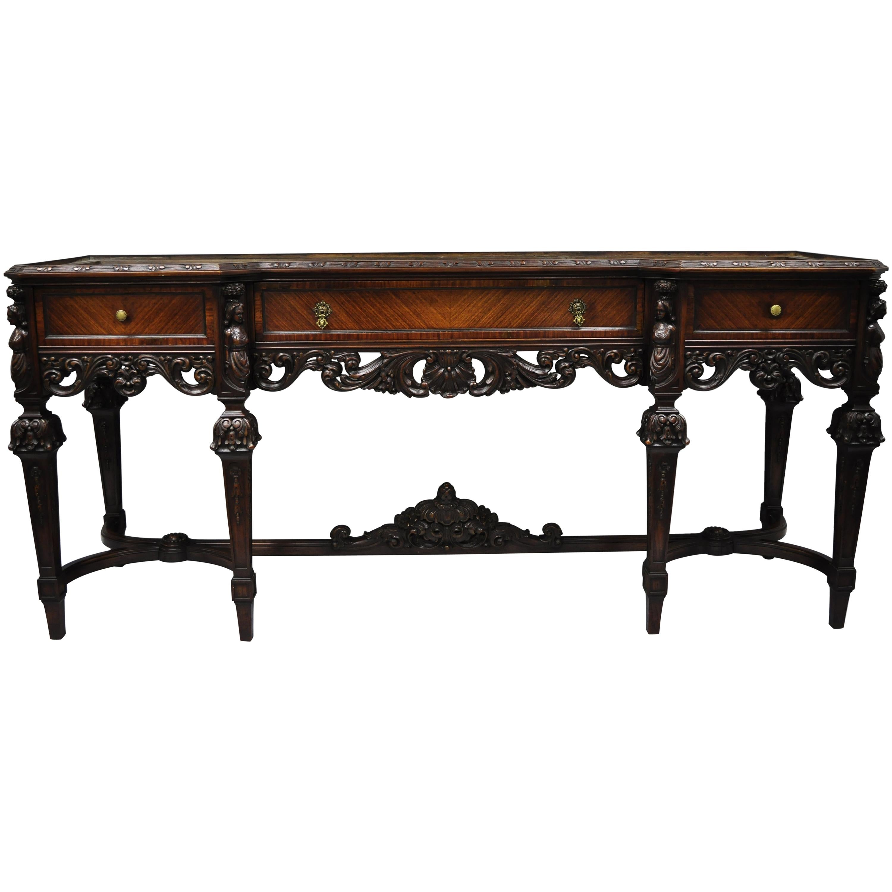 Italian Renaissance Revival French Baroque Style Figural Carved Walnut Sideboard