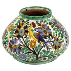 Vase de centre de table Sgrafitto en majolique de style néo-renaissance italienne