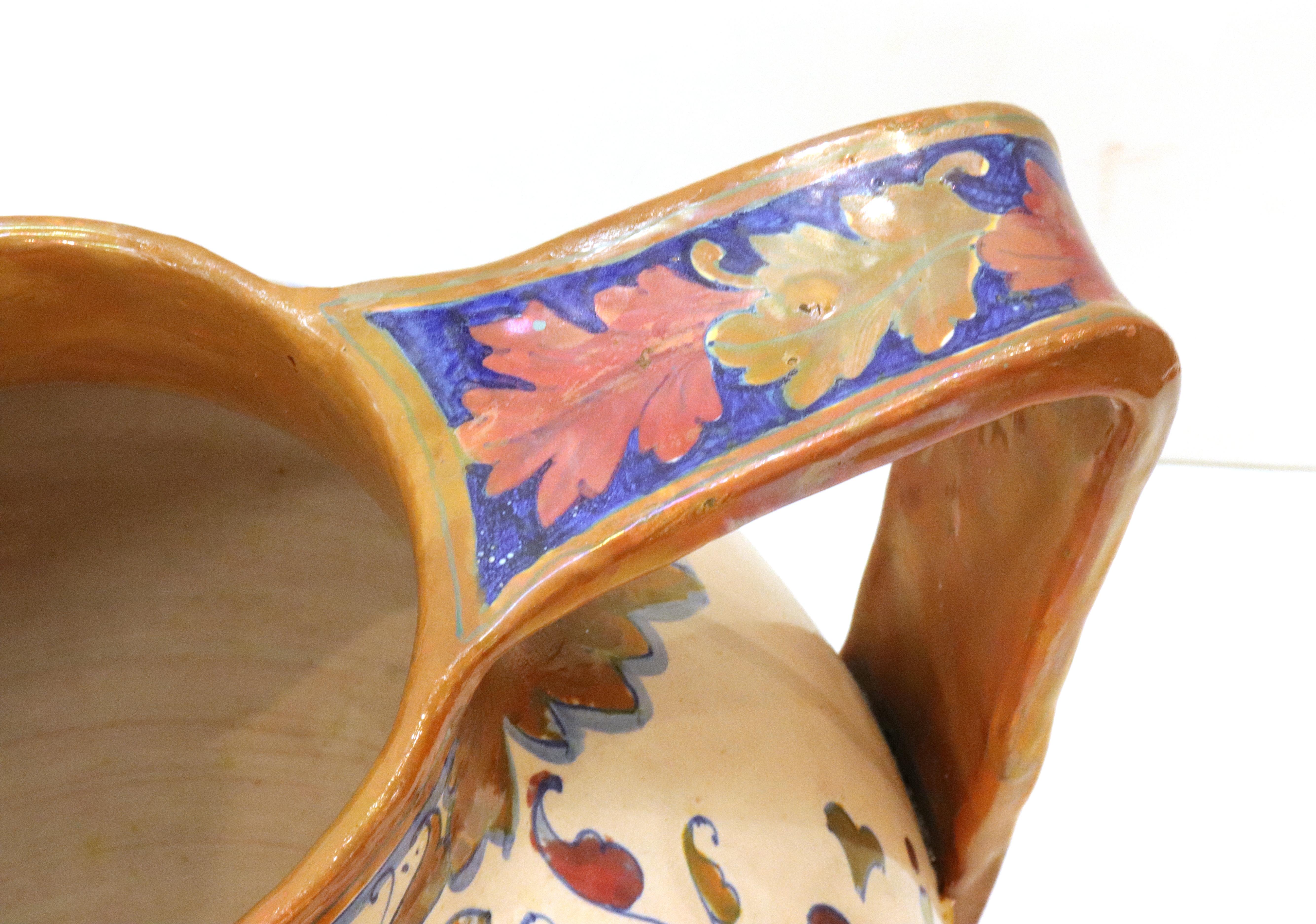 Italian Renaissance Revival Painted Ceramic Lusterware Pitcher For Sale 2
