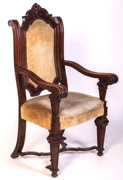 Italian Renaissance Revival Set of 6 Chairs and 2 Armchairs