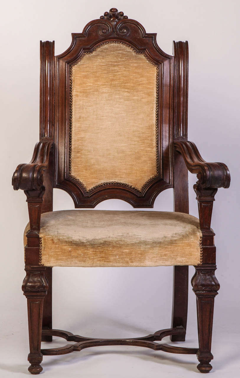 Italian Renaissance Revival Set of 6 Chairs and 2 Armchairs In Good Condition For Sale In Rome, IT