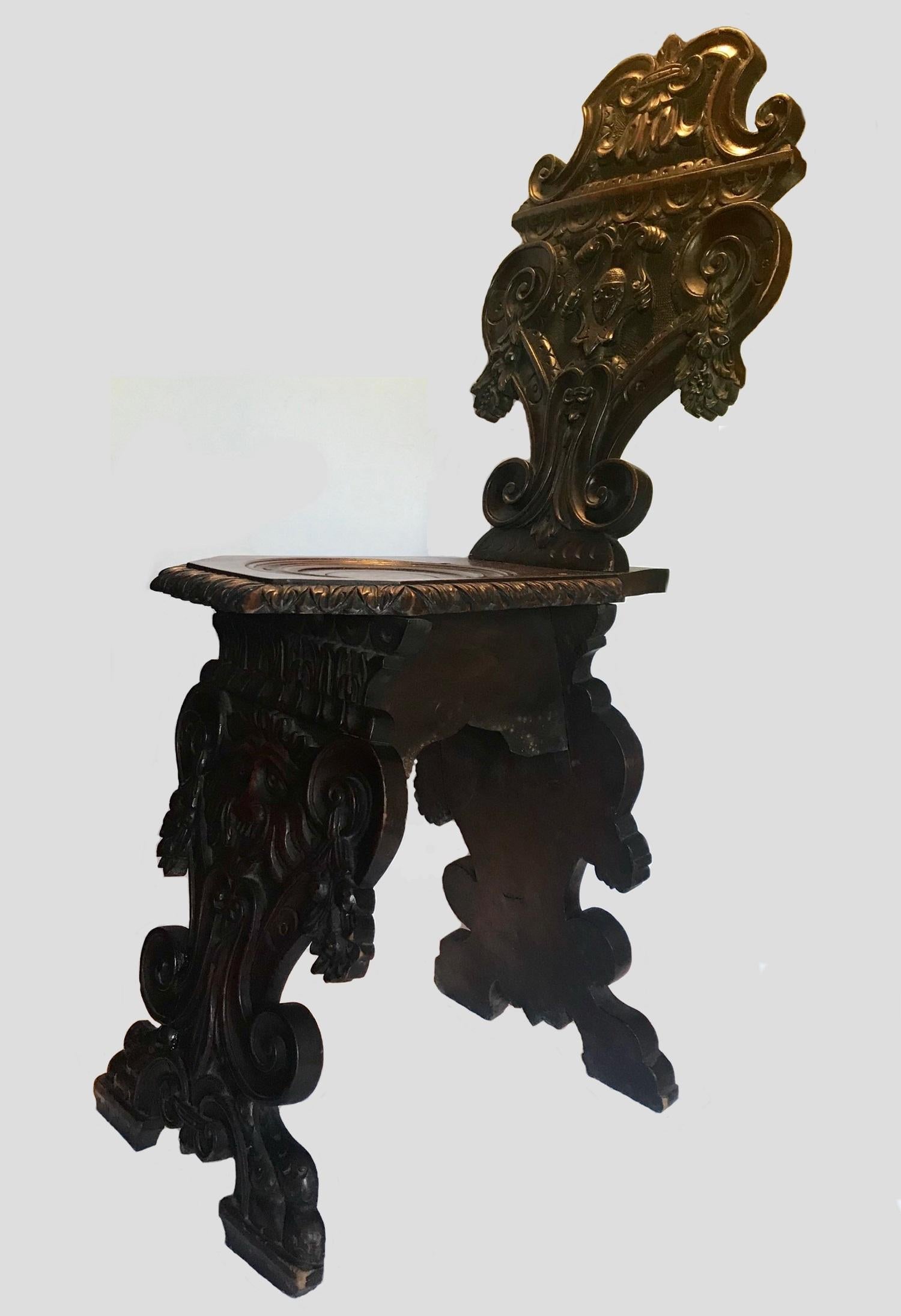 Carved Italian Renaissance Revival Sgabello Chair, circa 1870