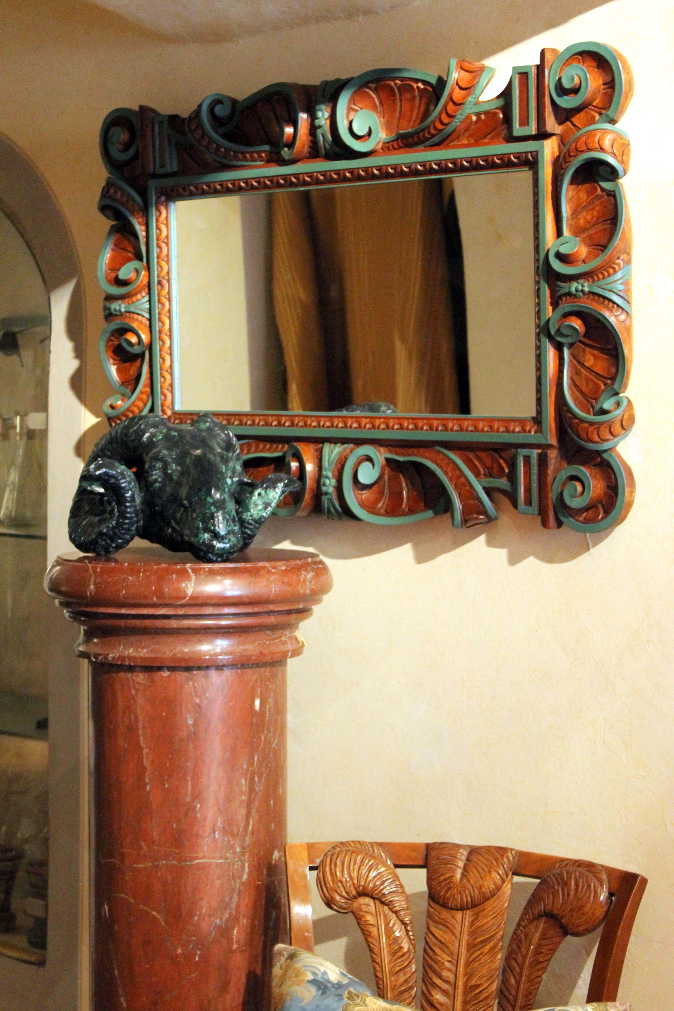Italian Renaissance Revival Style Frame Mirror Carved and Lacquer Walnut Wood 9