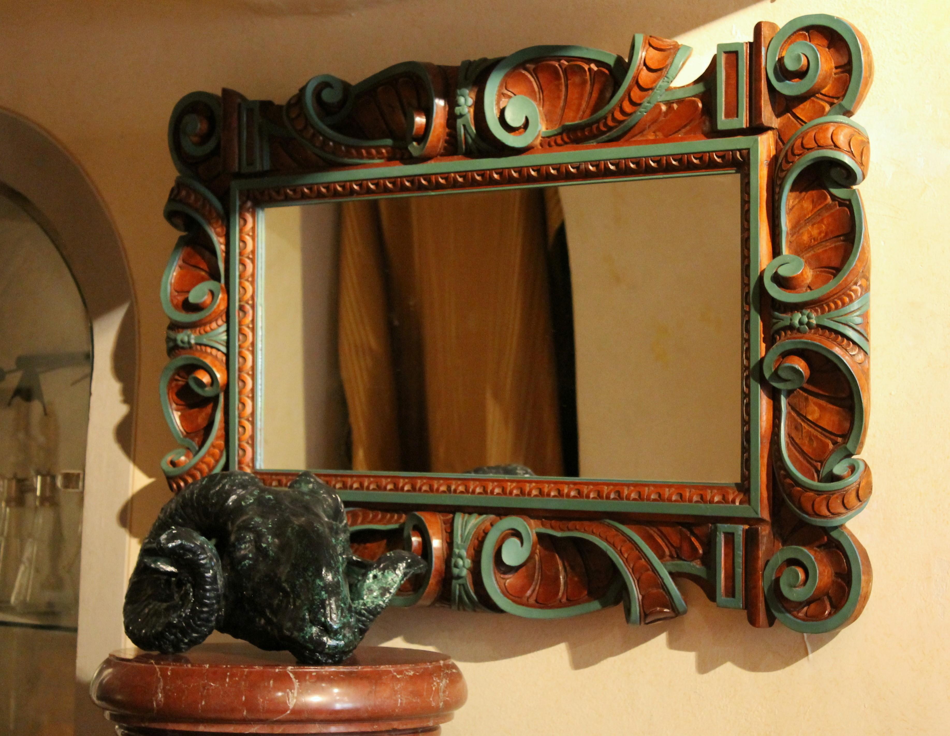 This antique Italian late 19th century Renaissance revival style deeply hand carved walnut wood rectangular wall mirror frame is an artisanal artwork that shows high quality of craftmanship, something that is unlikely to ever return.
In this frame