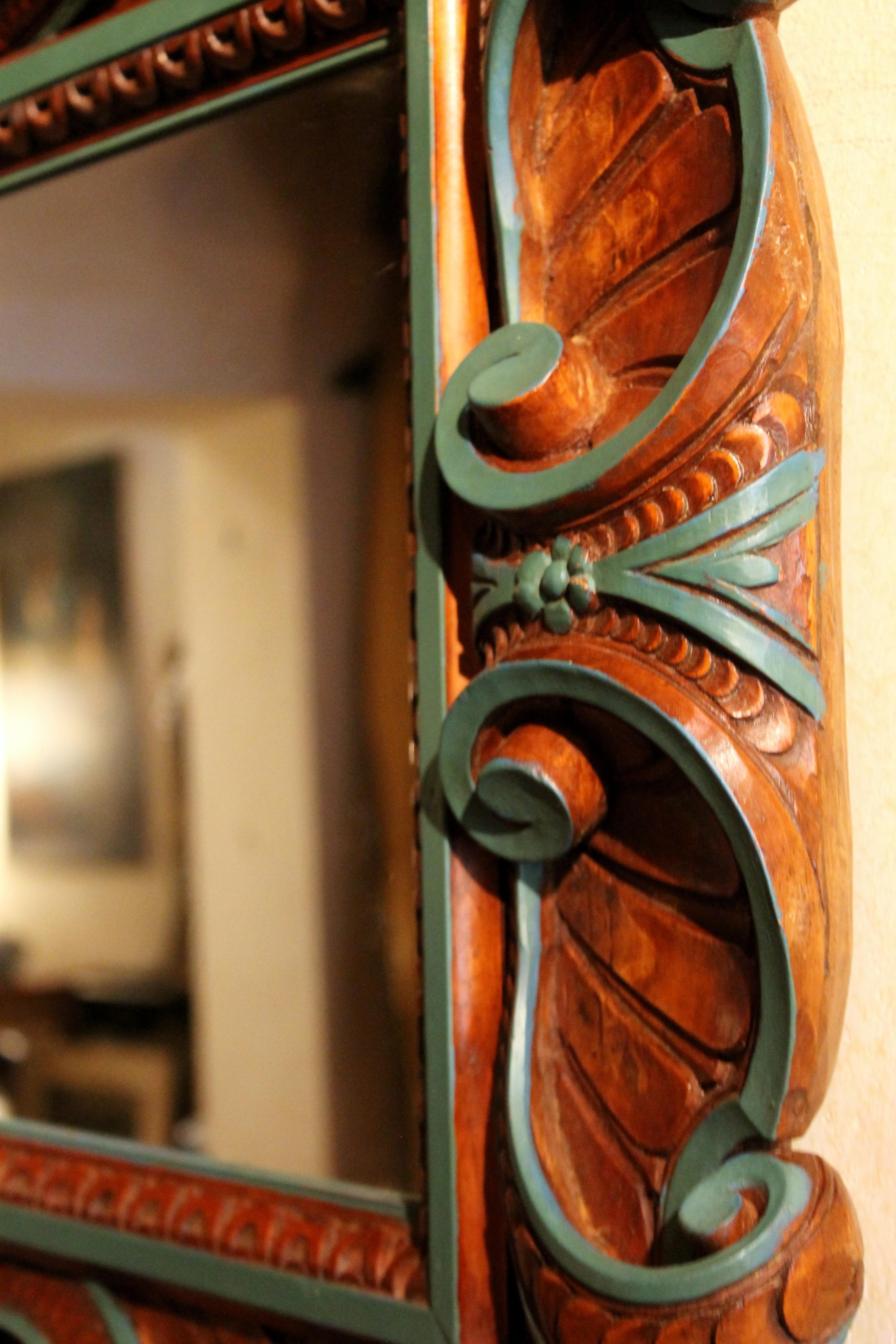 Italian Renaissance Revival Style Frame Mirror Carved and Lacquer Walnut Wood For Sale 2