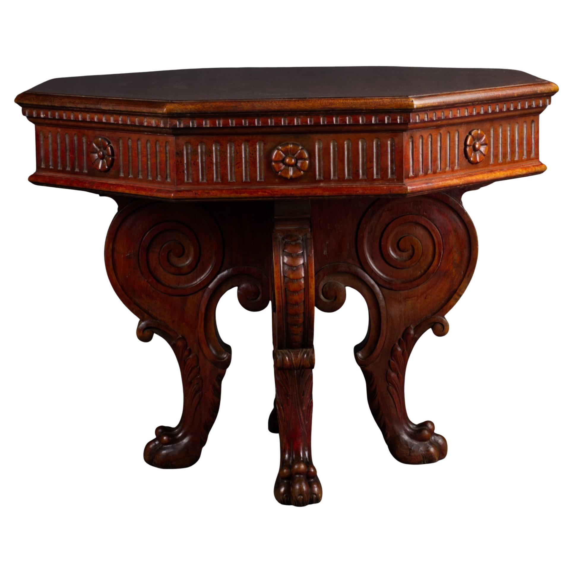 Italian Renaissance Revival Walnut Center Table, 19th Century