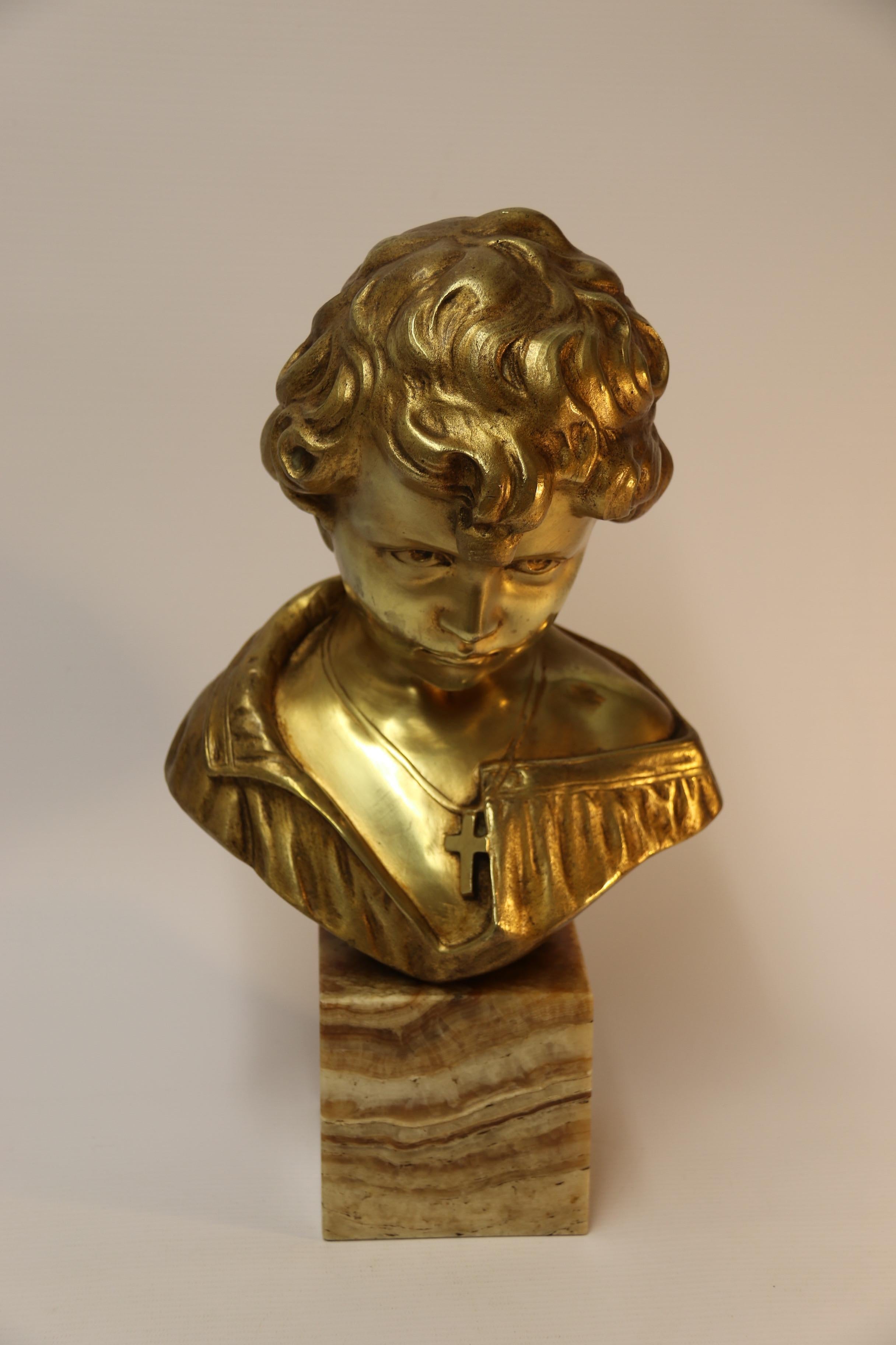 Bronze Bust of a Boy on a marble base, signed Donatello, Circa 1930 For Sale 5