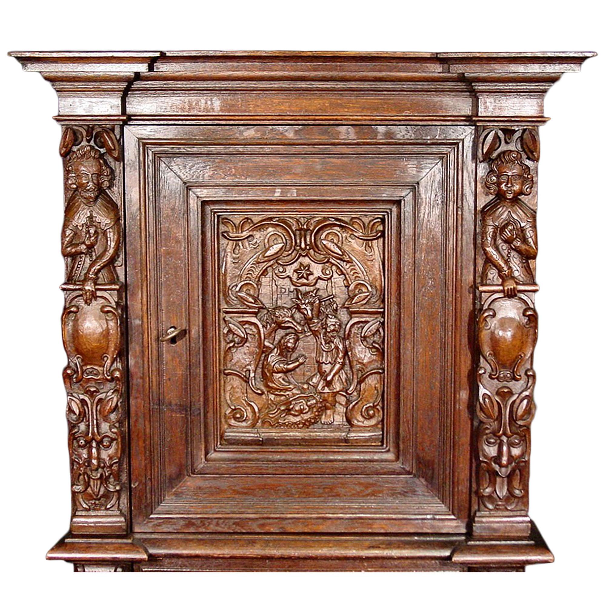Italian Renaissance St. Mid-19th Century Oak Side Cabinet 1