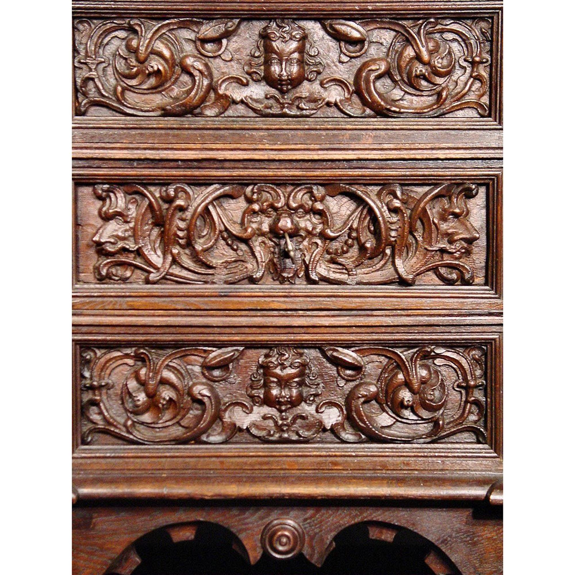 Italian Renaissance St. Mid-19th Century Oak Side Cabinet 4
