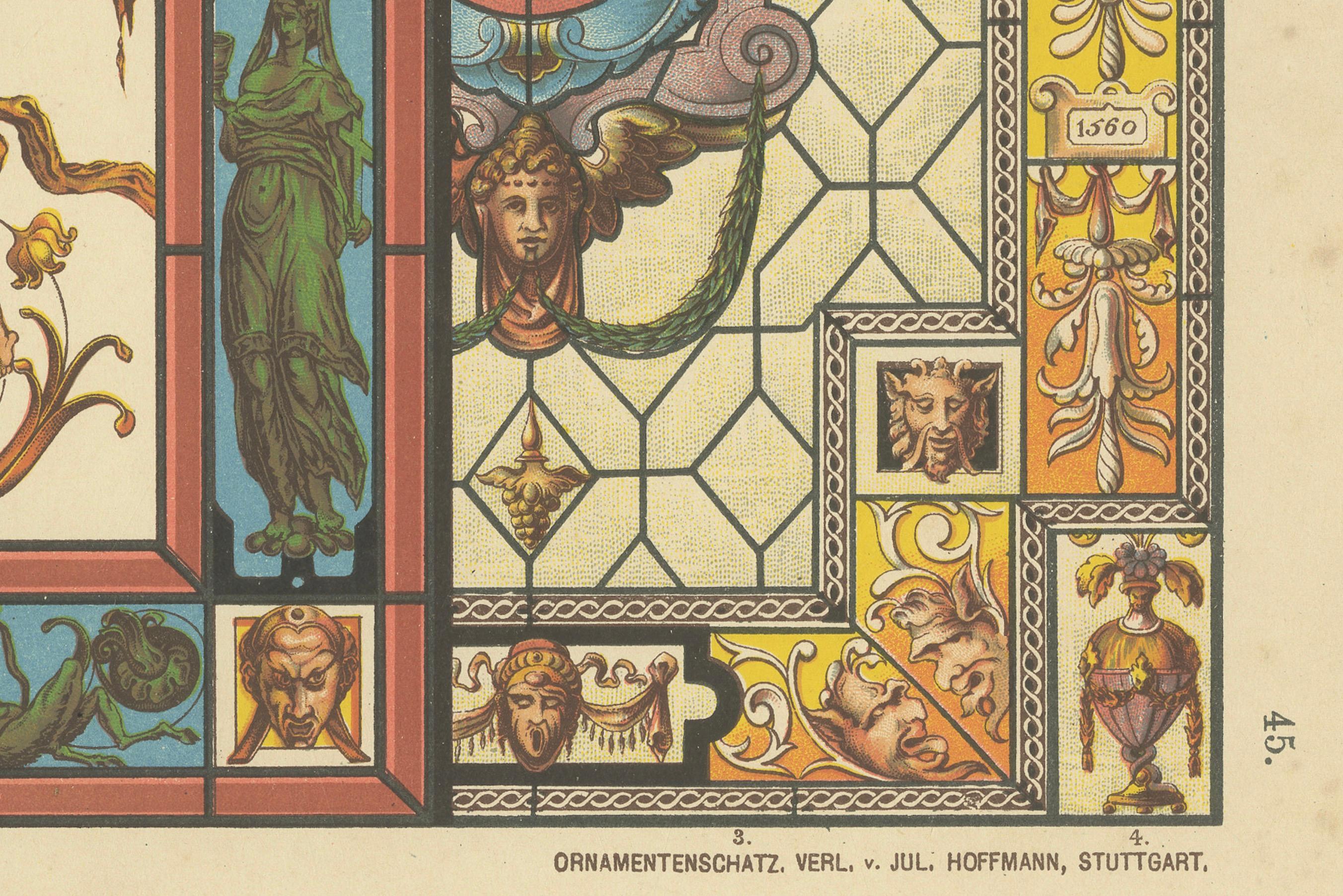 Opera d'arte in vetro colorato del Rinascimento italiano di Ornamentenschatz, 1887 In condizioni buone in vendita a Langweer, NL