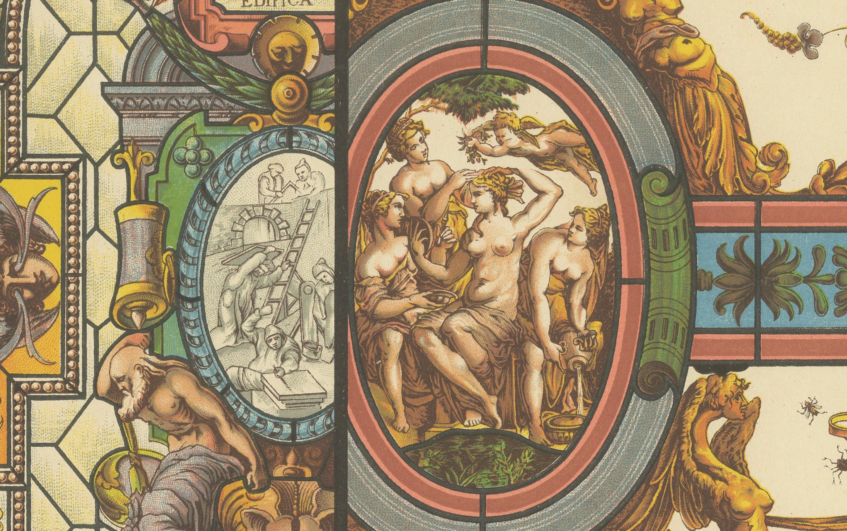 Carta Opera d'arte in vetro colorato del Rinascimento italiano di Ornamentenschatz, 1887 in vendita