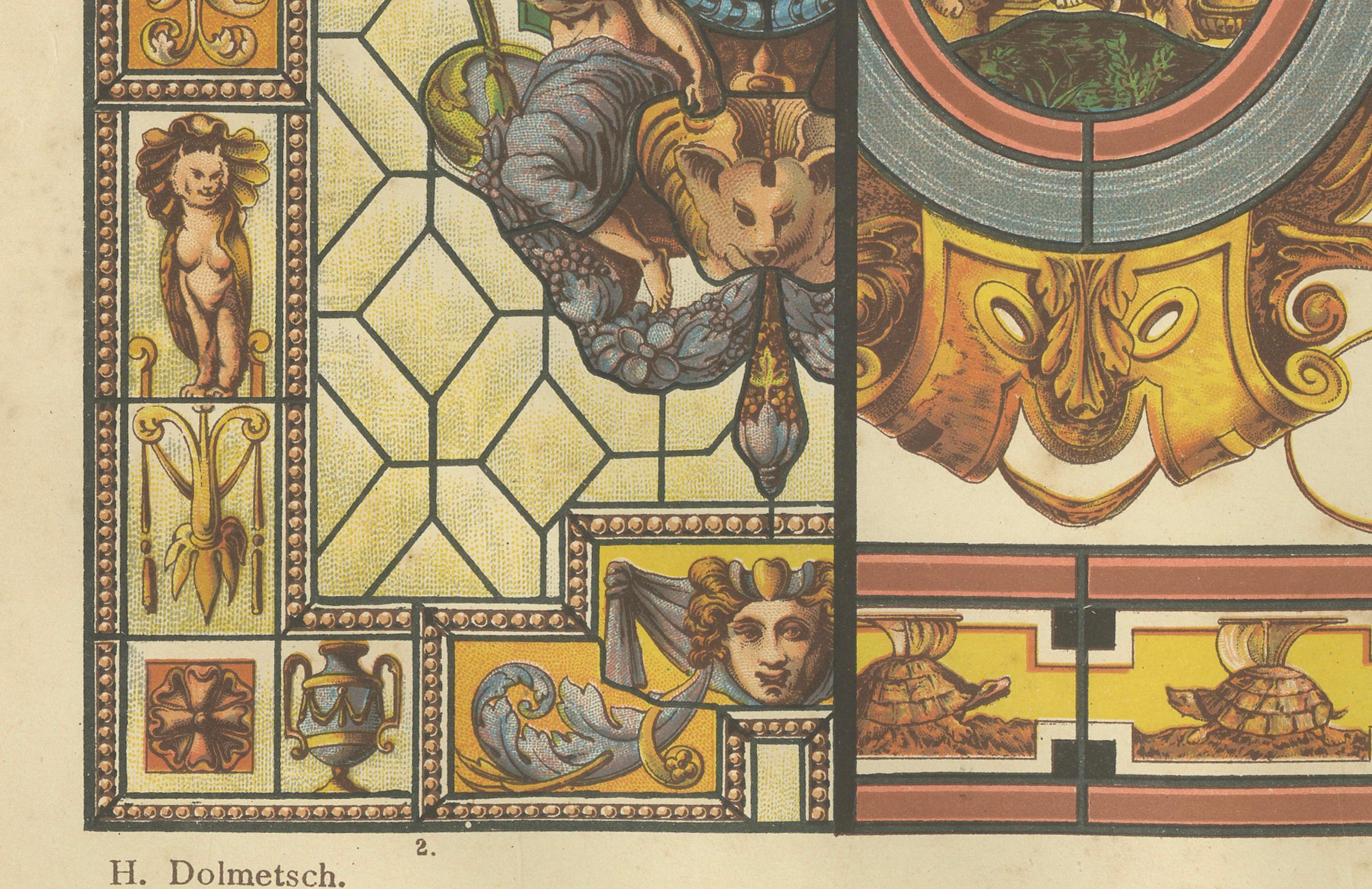 Italian Renaissance Stained Glass Design Print from Ornamentenschatz, 1887 In Good Condition For Sale In Langweer, NL