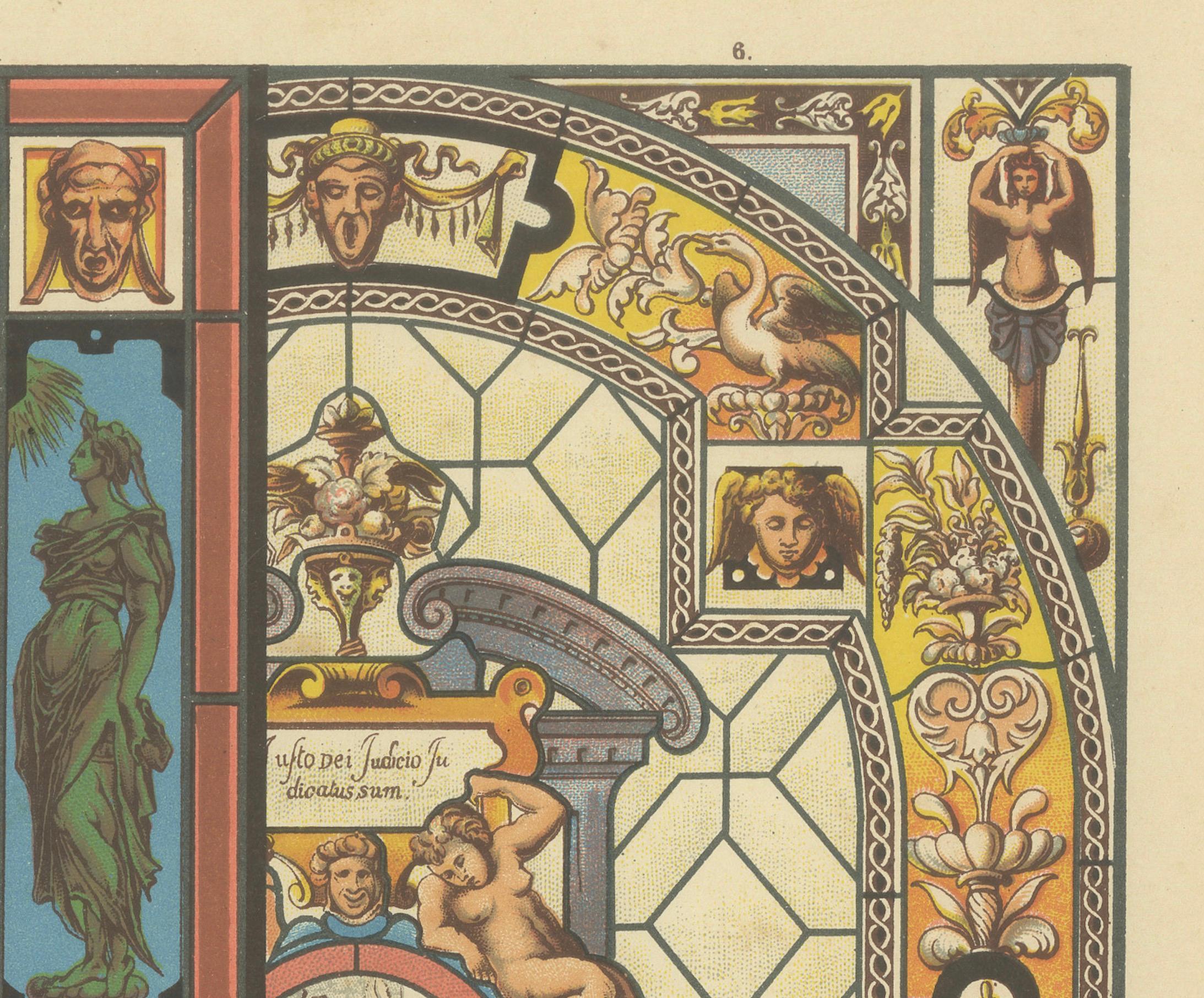 Paper Italian Renaissance Stained Glass Design Print from Ornamentenschatz, 1887 For Sale
