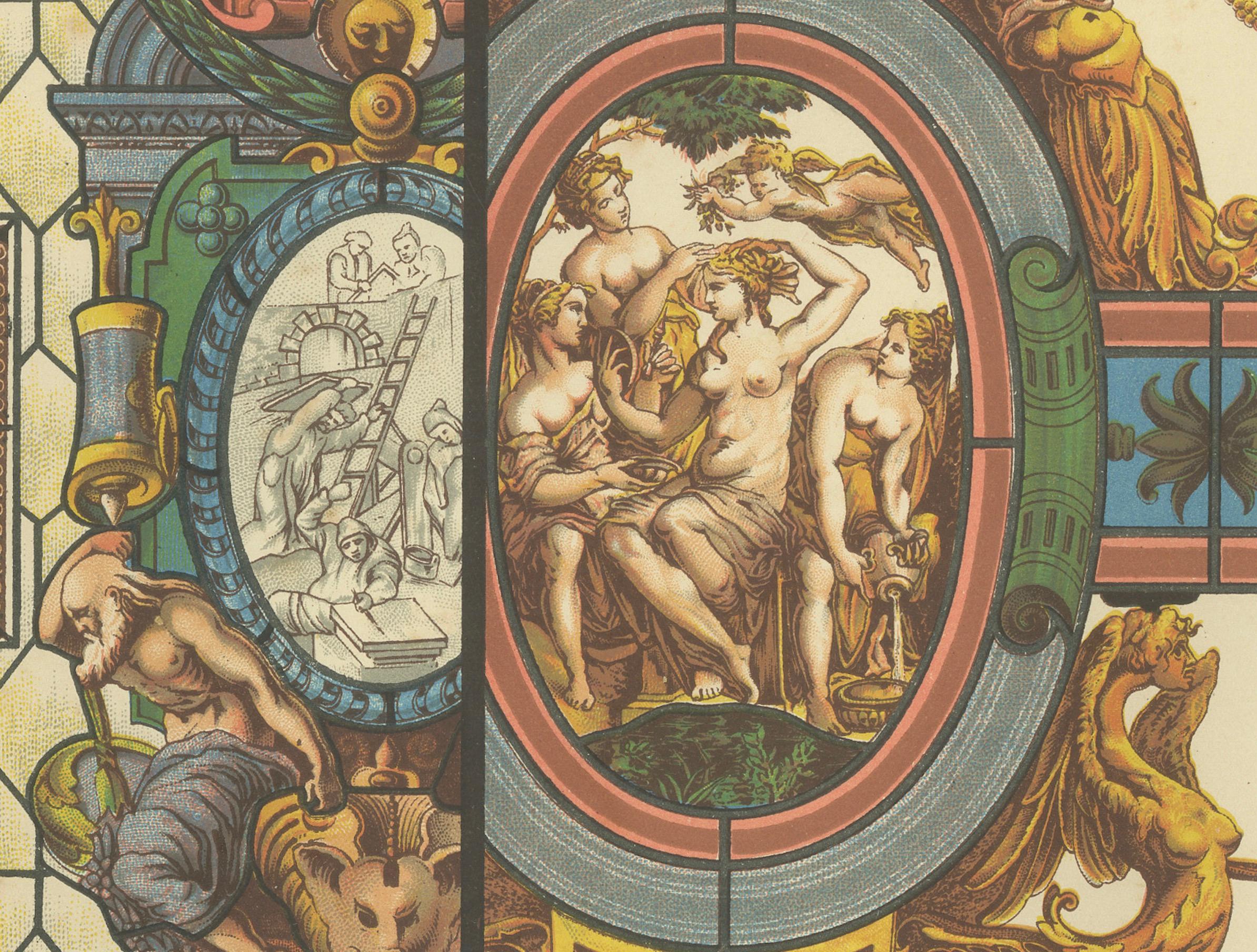 Italian Renaissance Stained Glass Design Print from Ornamentenschatz, 1887 For Sale 1