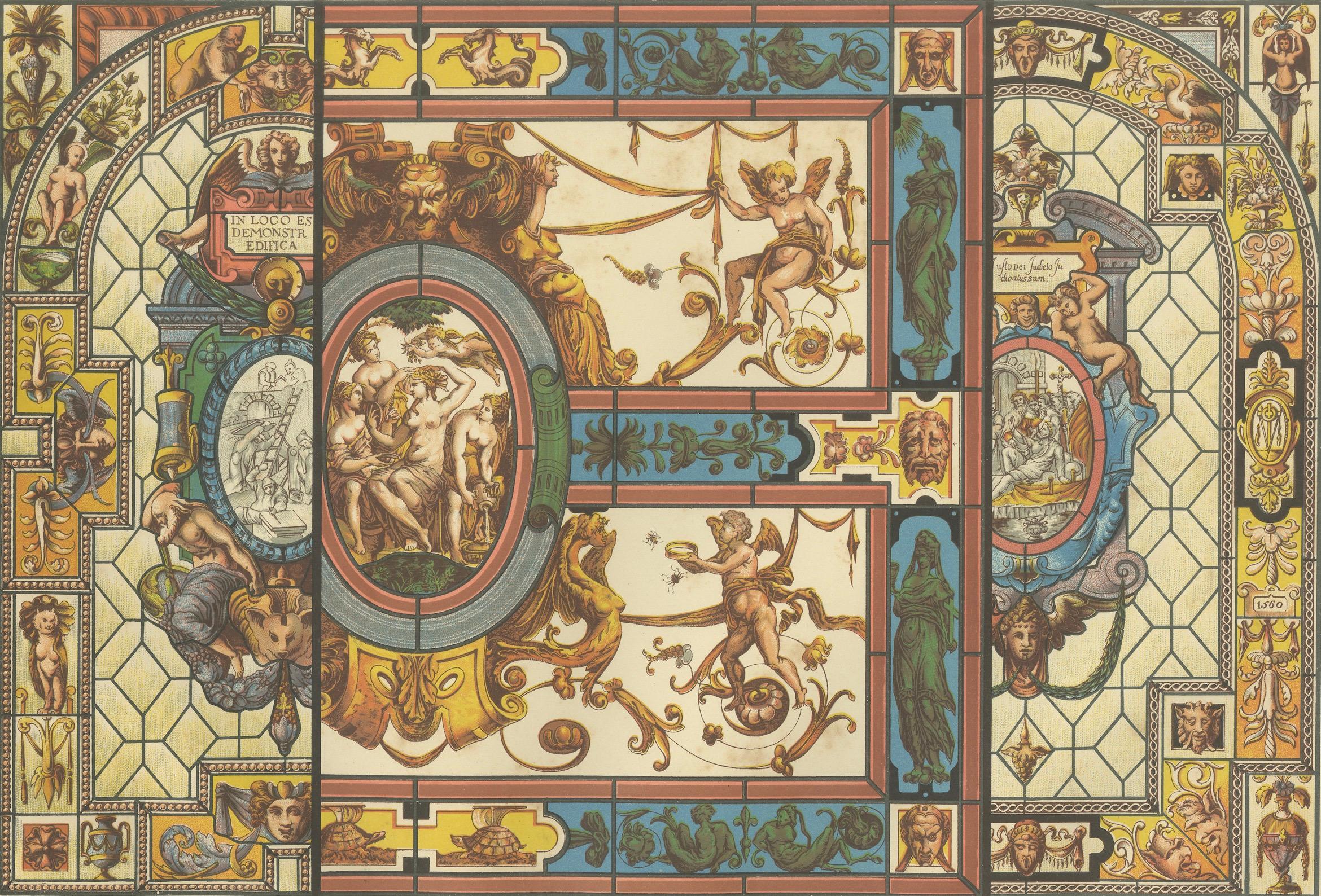 Italian Renaissance Stained Glass Design Print from Ornamentenschatz, 1887 For Sale 2