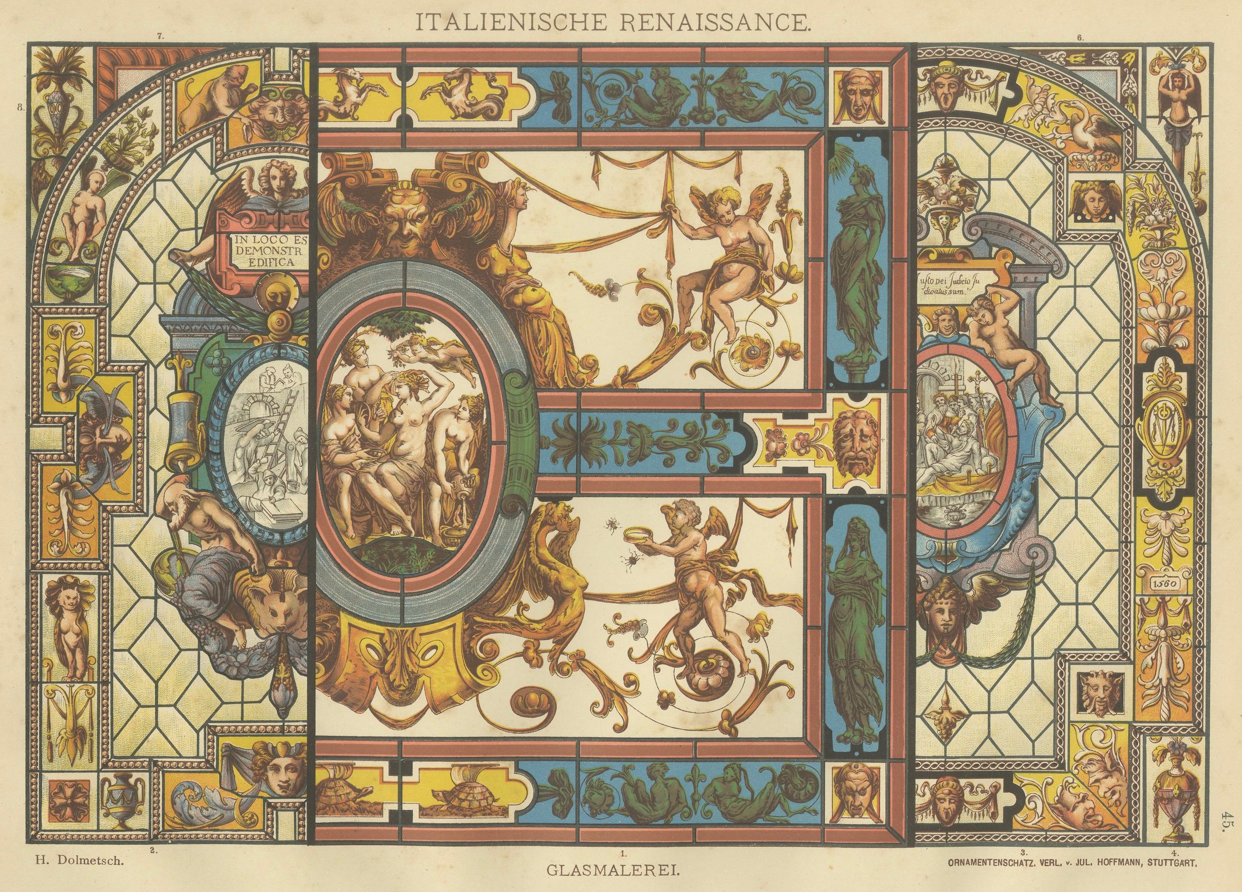 Italian Renaissance Stained Glass Design Print from Ornamentenschatz, 1887 For Sale 3