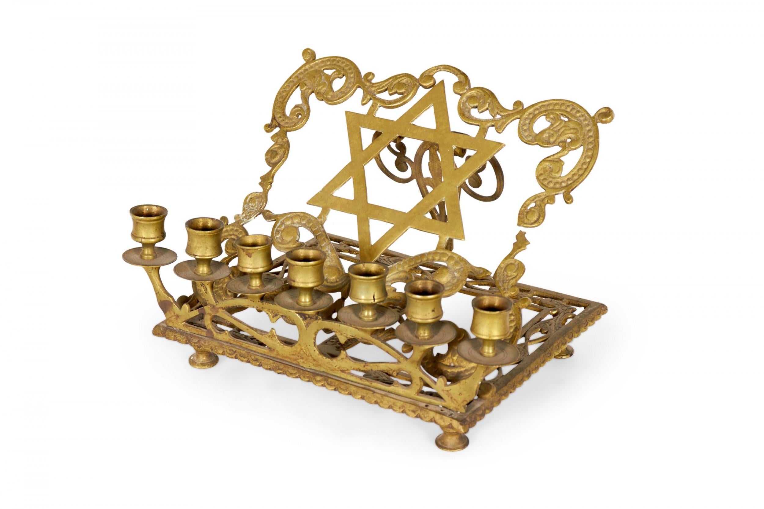 Italian Renaissance style rass filigree religious book stand with Star of David and 7 candleholders (19th Cent.)