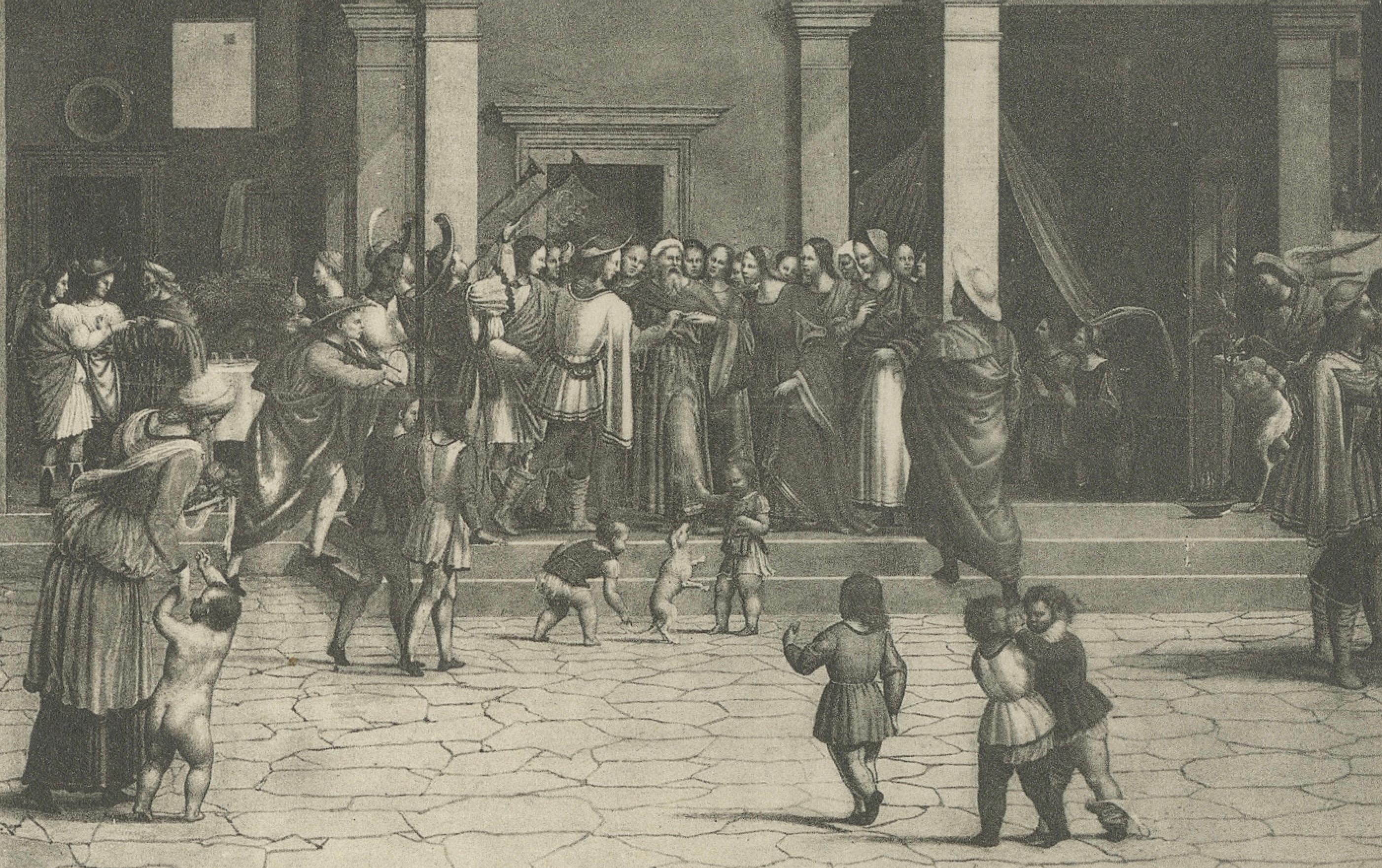 Italian Renaissance Street Scenes — Set of 2 Decorative Engravings, ca.1880