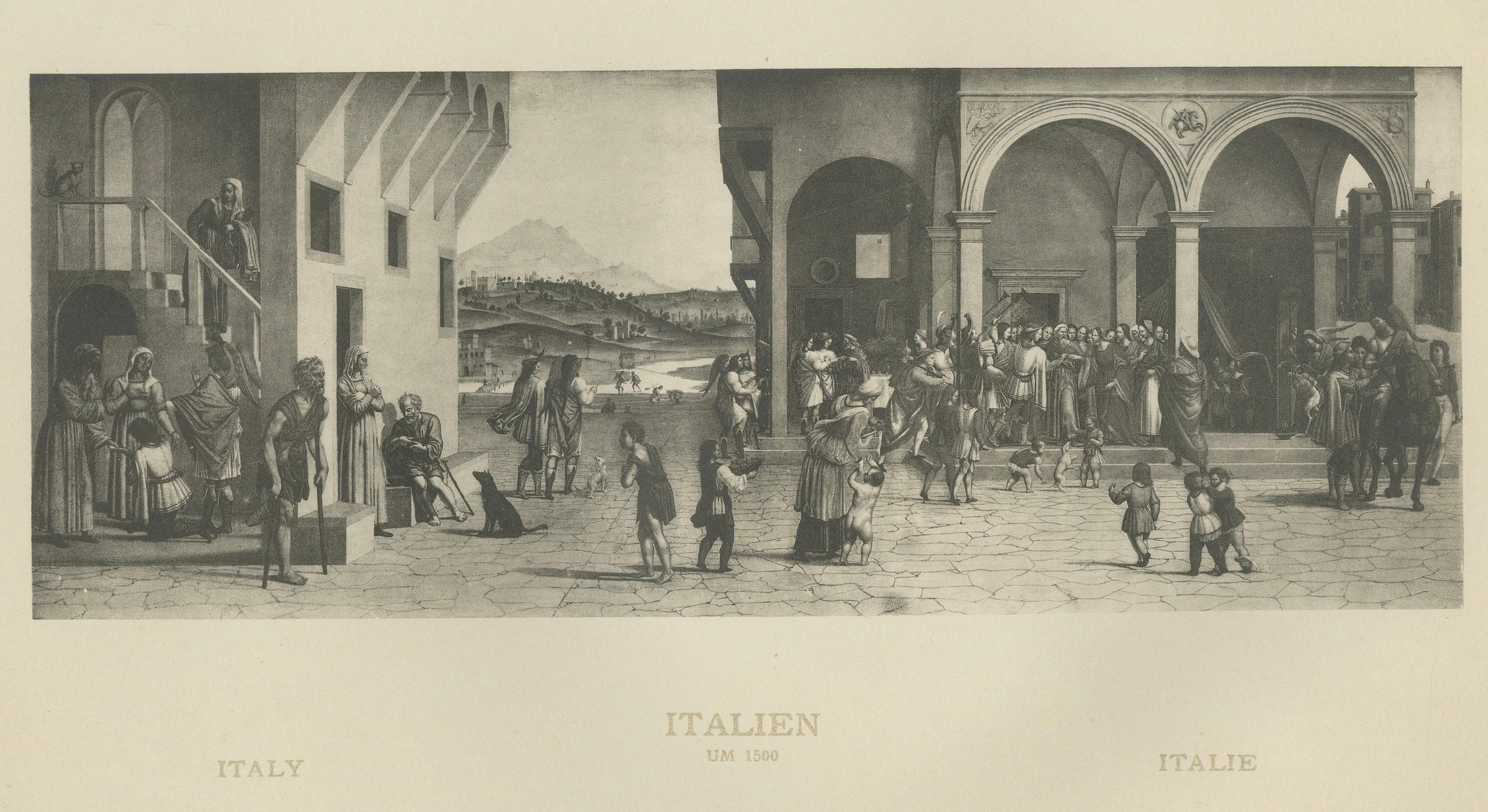 Italian Renaissance Street Scenes — Set of 2 Decorative Engravings, ca.1880