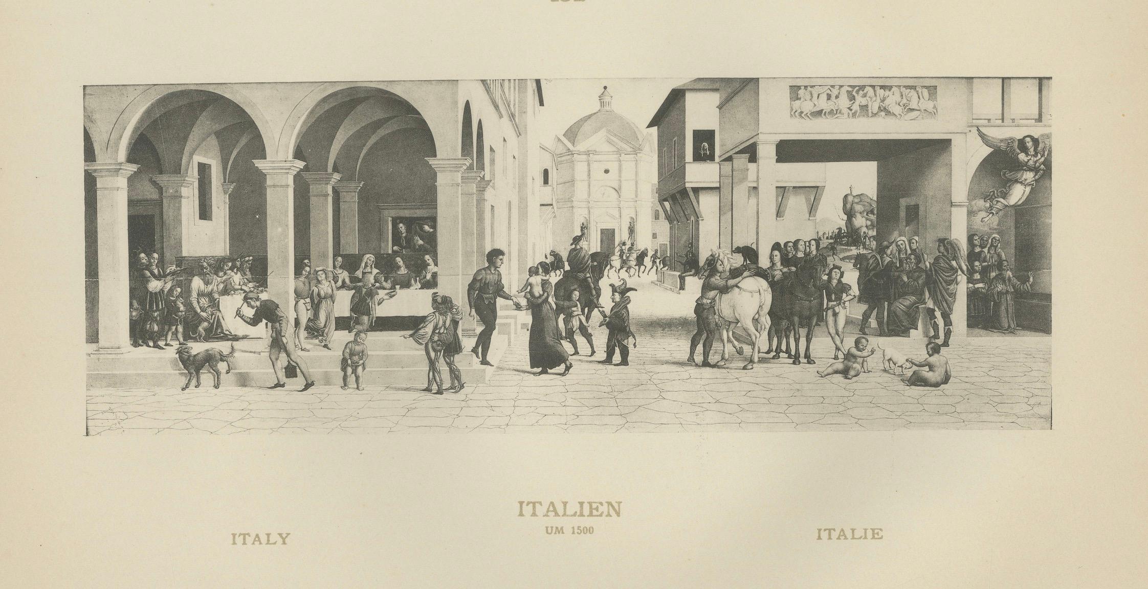 Italian Renaissance Street Scenes — Set of 2 Decorative Engravings, ca.1880