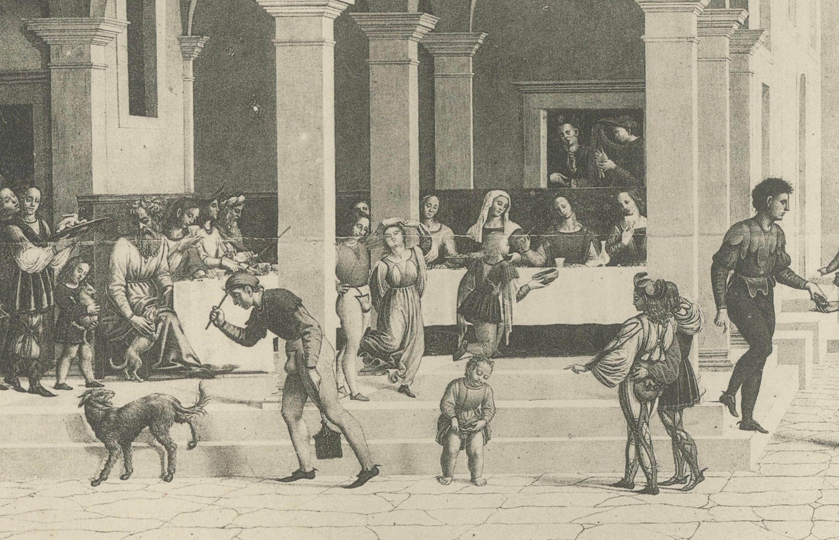 Italian Renaissance Street Scenes — Set of 2 Decorative Engravings, ca.1880