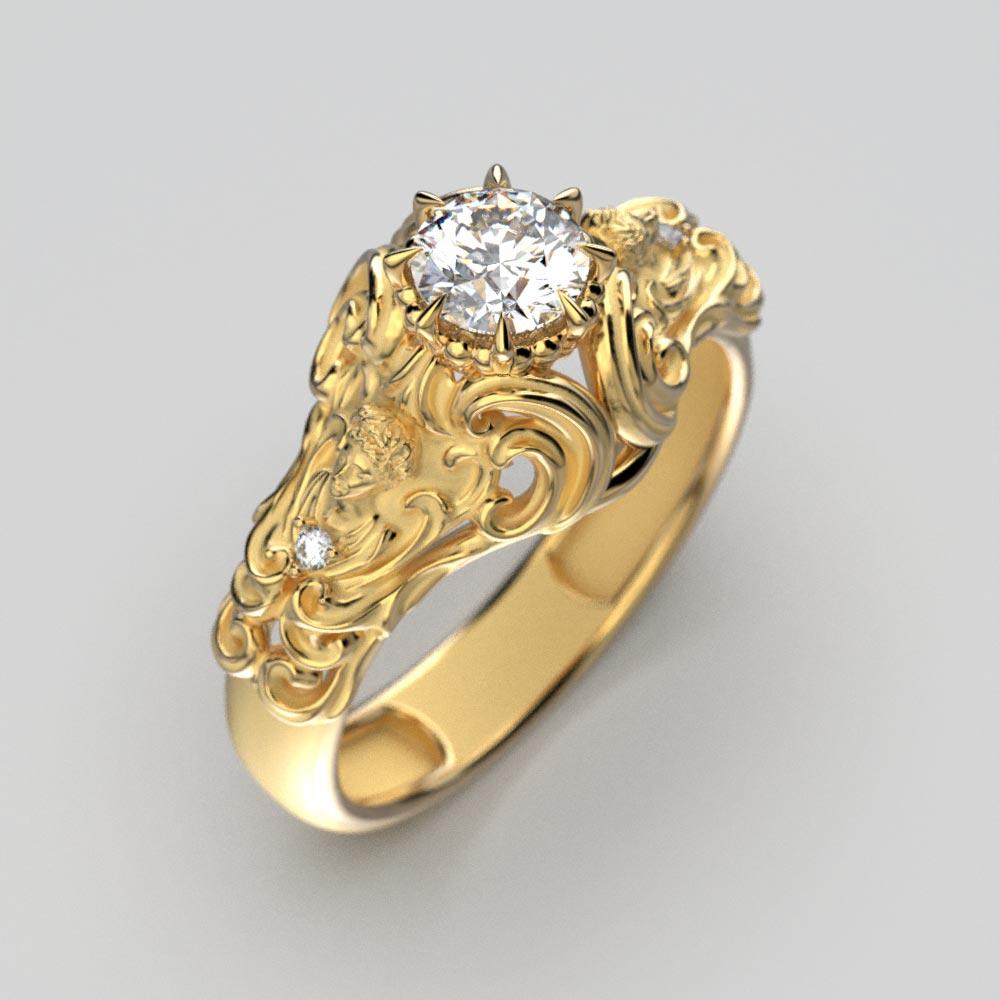 For Sale:  Italian Renaissance Style 18k Gold Diamond Ring by Oltremare Gioielli  2