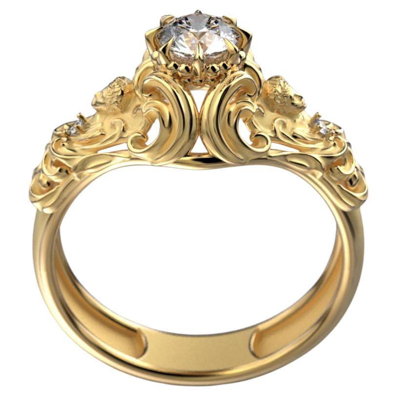 Italian Renaissance Style 18k Gold Diamond Ring by Oltremare Gioielli 