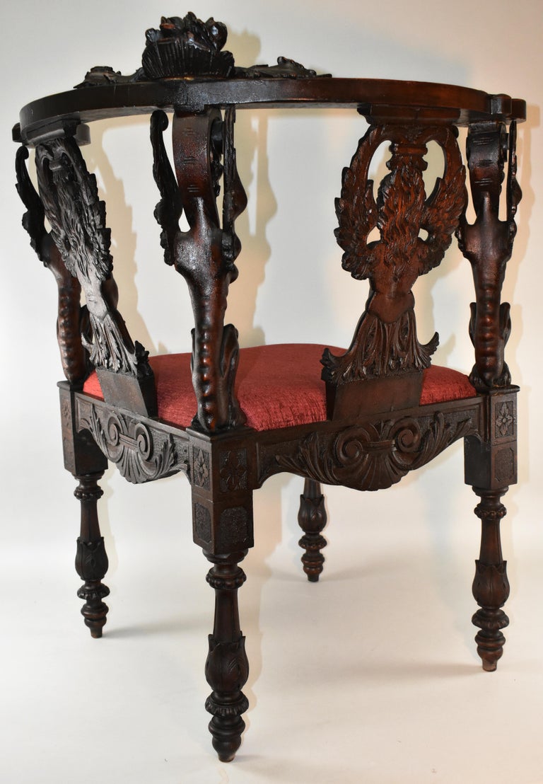 Italian Renaissance Style 19th Century Carved Mahogany Corner Chair For Sale at 1stDibs
