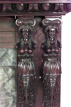 Italian Renaissance Carved Walnut Caryatid Mantel