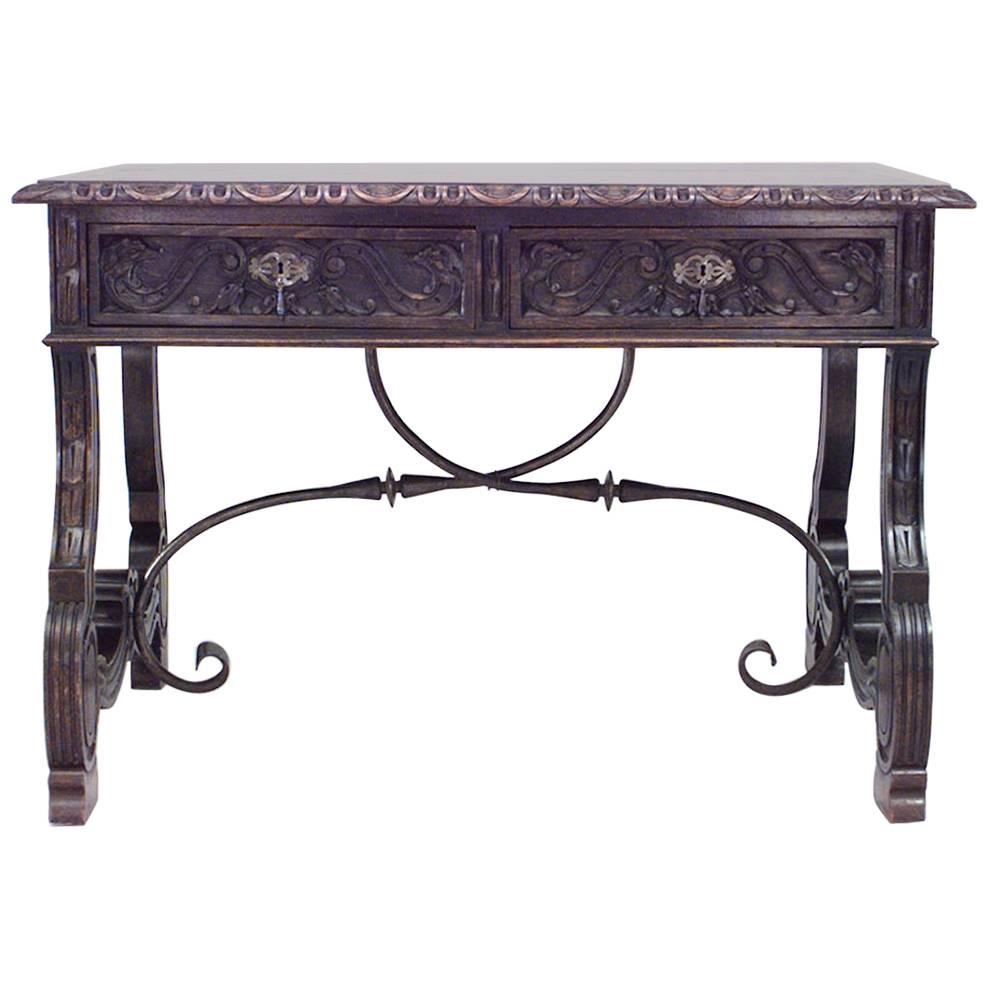 Italian Renaissance Style Carved Oak Table Desk