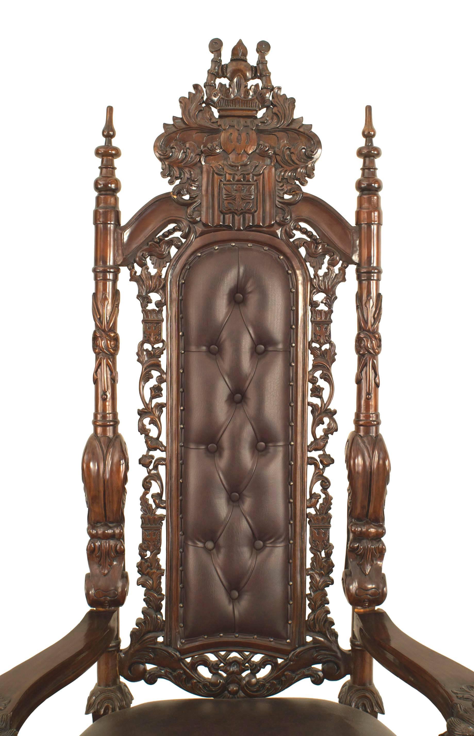 Chaise trône italienne de la Renaissance en cuir marron Bon état - En vente à New York, NY