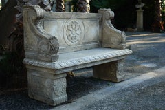 Italian Renaissance Style Bench Hand-carved in Limestone