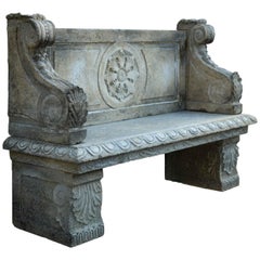 Italian Renaissance Style Bench Handcrafted in Limestone, 20th Century