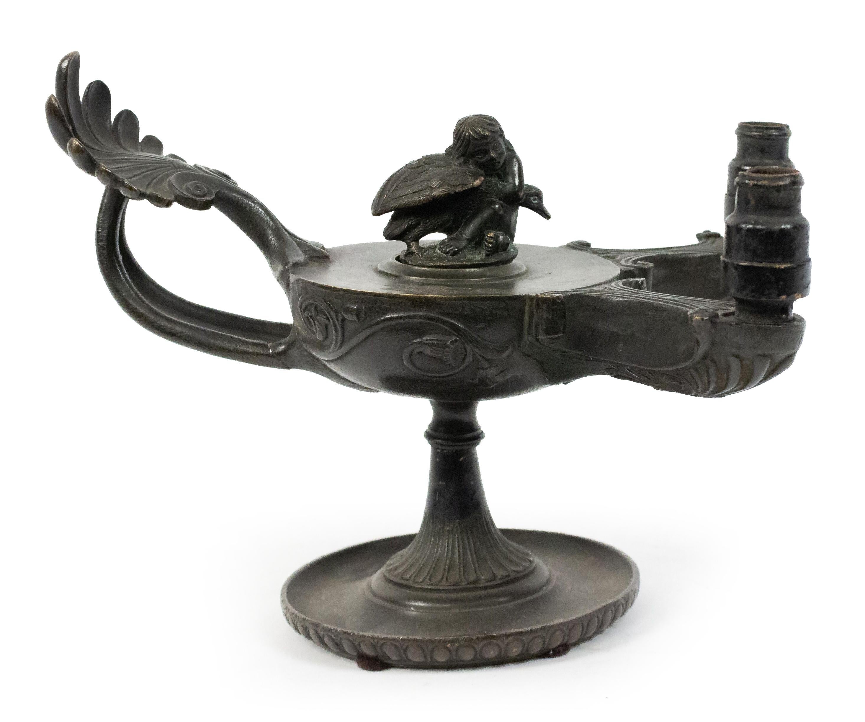 Italian Renaissance Style Bronze Lamp In Good Condition For Sale In New York, NY