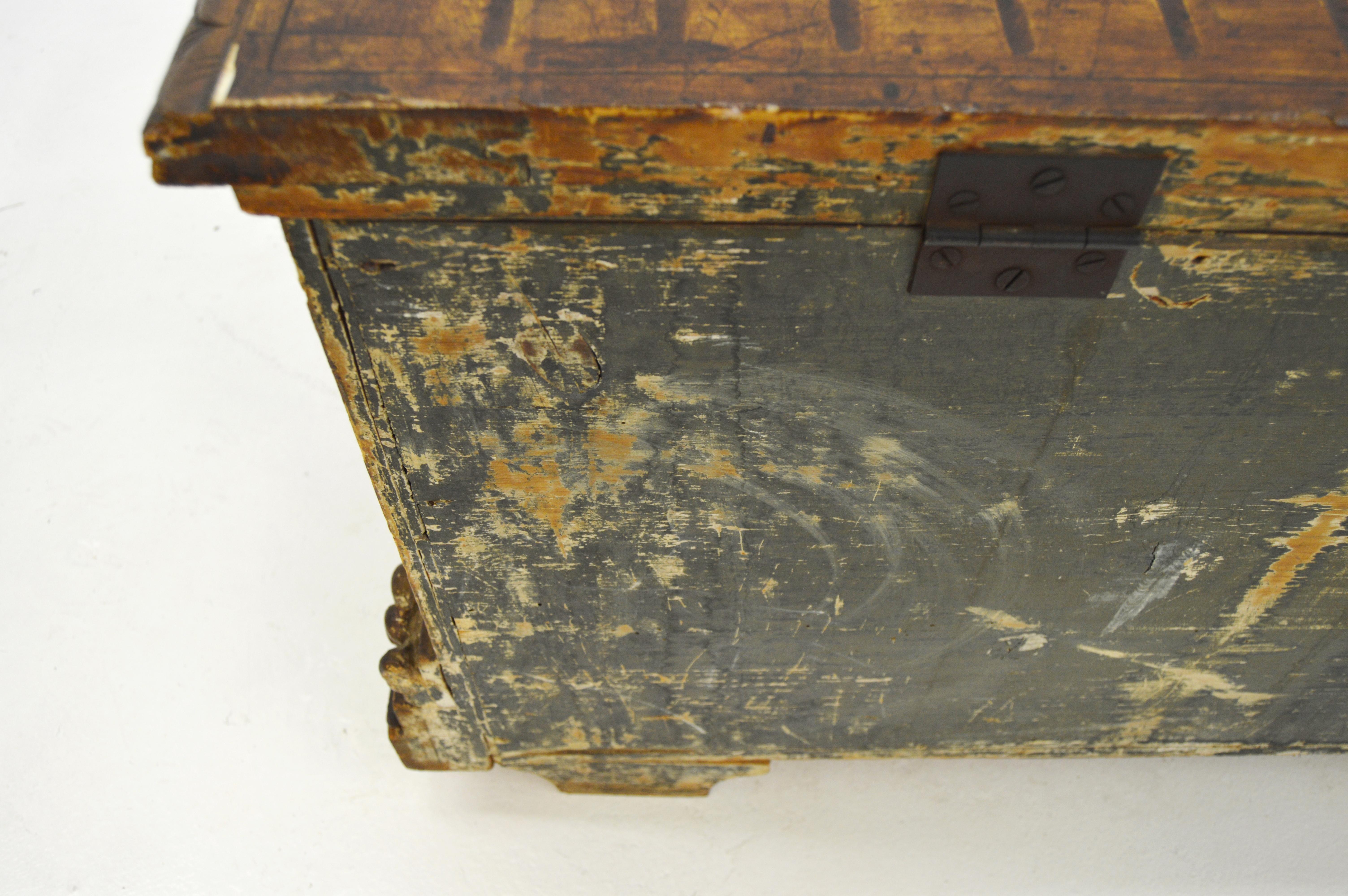 19th Century Italian Renaissance Style Carved and painted Florentine Cassone Floor Trunk For Sale