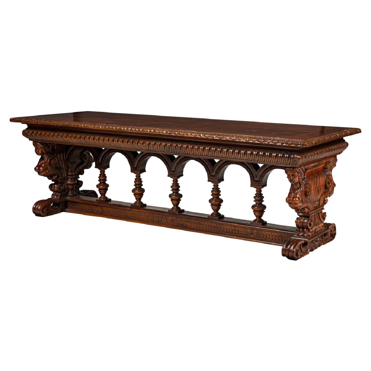 Italian Renaissance Style Carved Dining / Conference Table For Sale