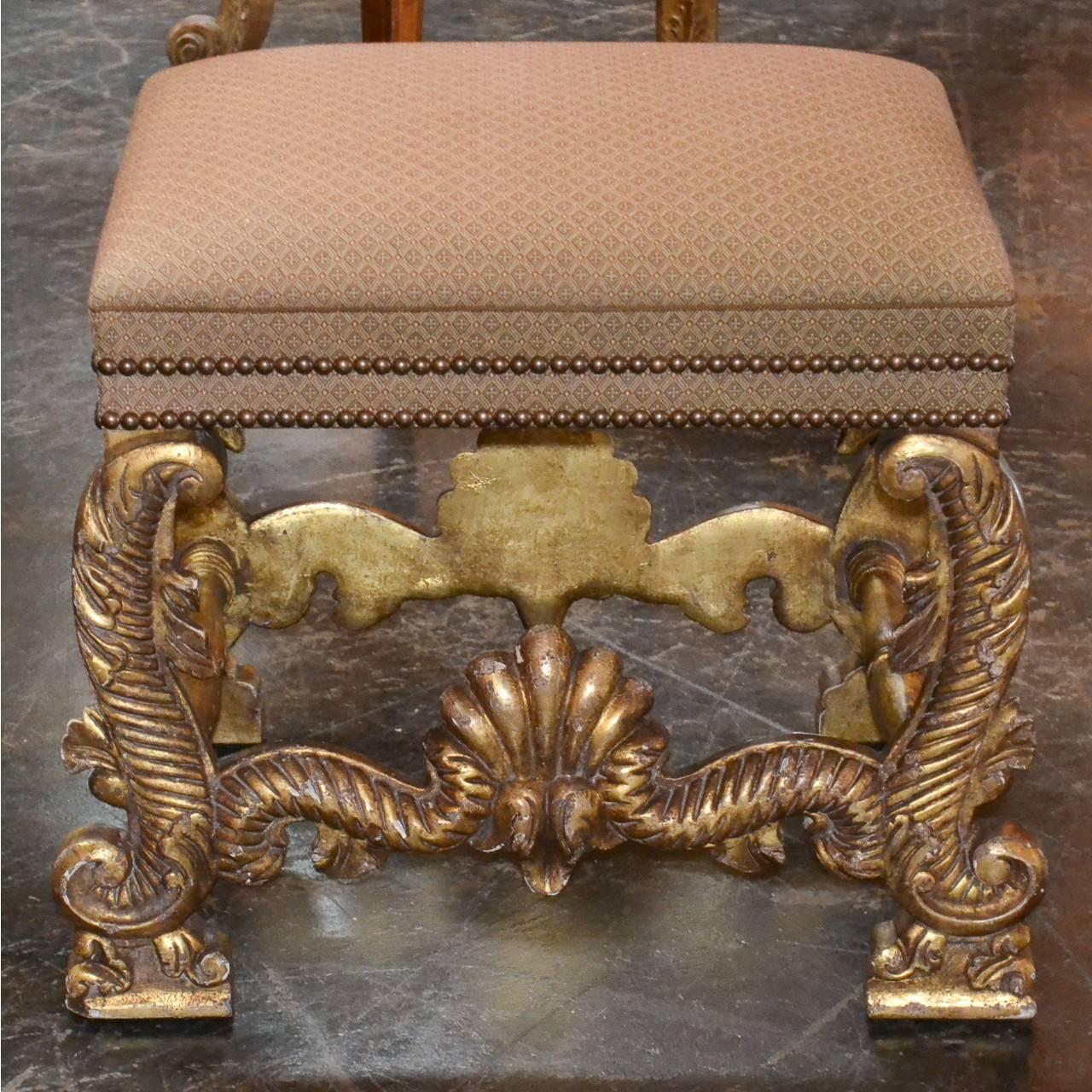 Contemporary Italian Renaissance Style Carved Giltwood Stool