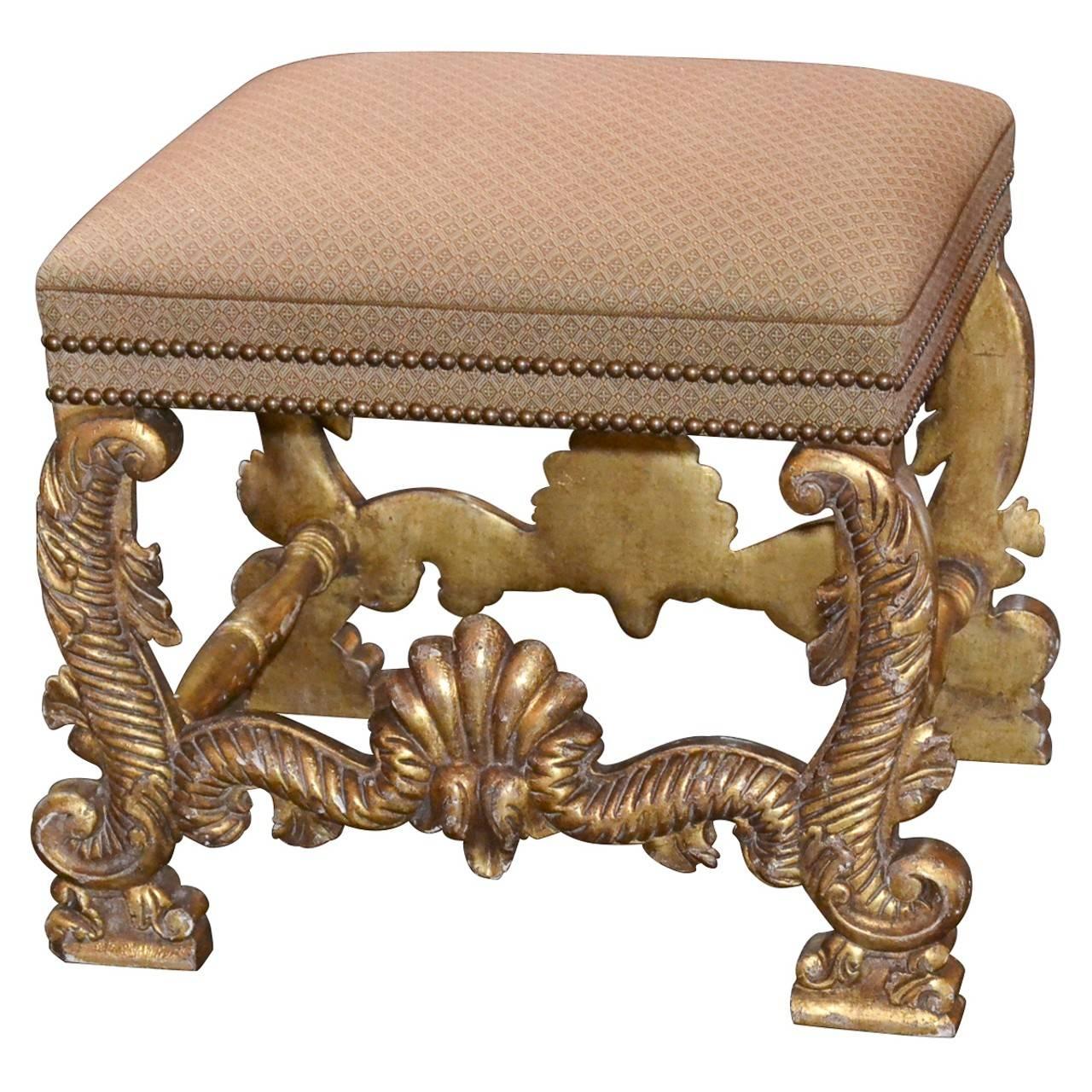 Italian Renaissance Style Carved Giltwood Stool