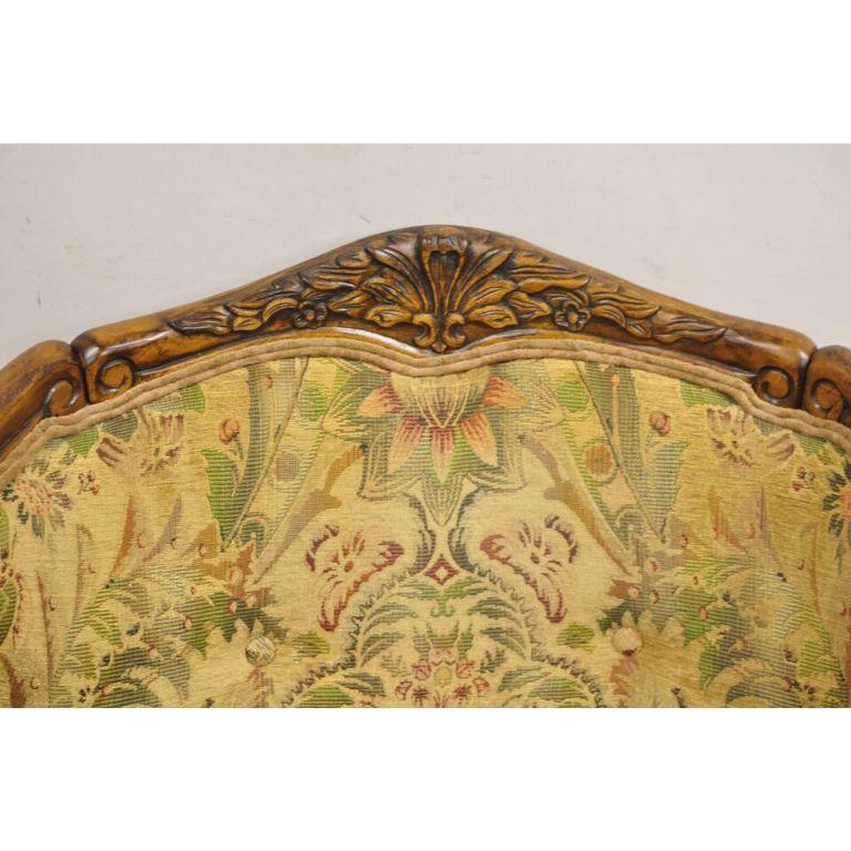 Wood Italian Renaissance Style Carved Wingback Upholstered Armchair For Sale
