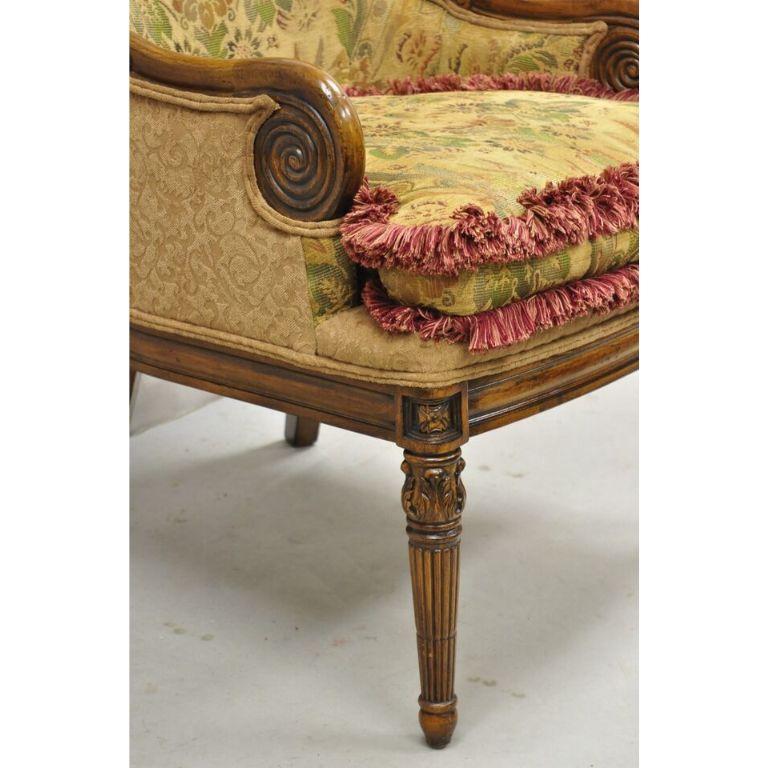 Italian Renaissance Style Carved Wingback Upholstered Armchair For Sale 2