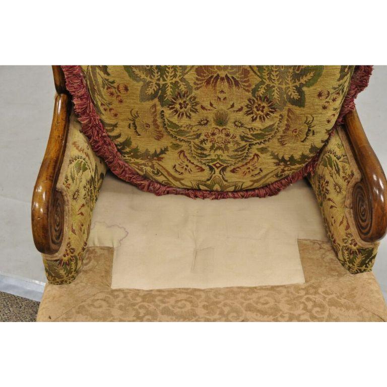 Italian Renaissance Style Carved Wingback Upholstered Armchair For Sale 4