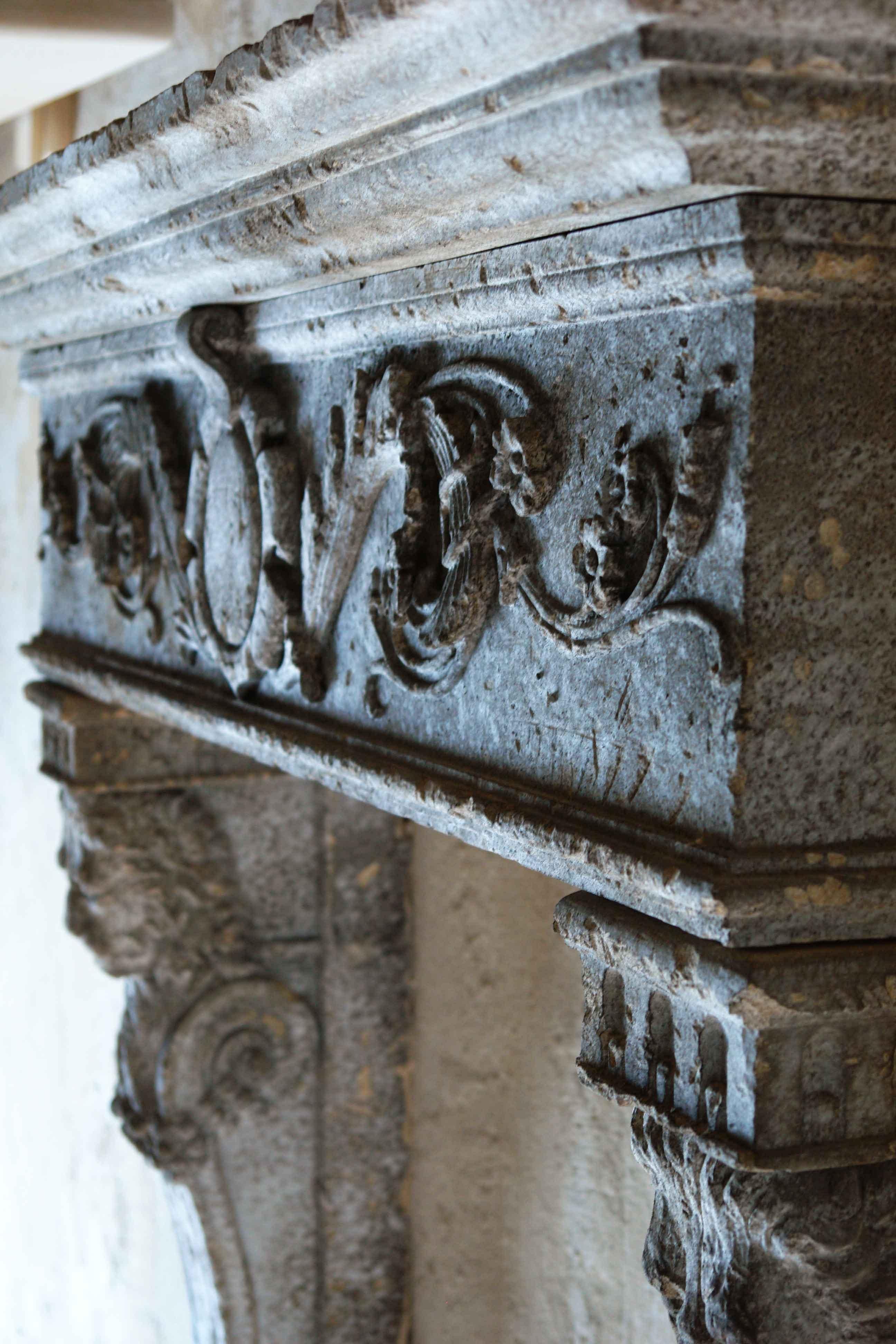 english renaissance limestone fireplace