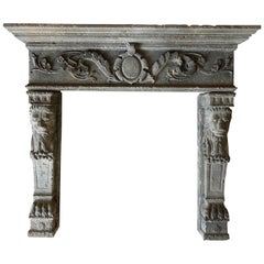Italian Renaissance Style Fireplace, Hand-Carved in Limestone, Antique Finishing