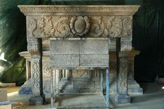 Italian Renaissance Style Fireplace Hand-Carved Pure Limestone Antique Patina