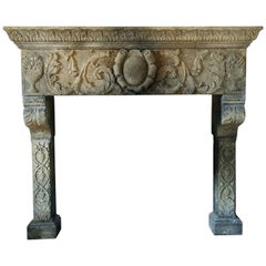 Italian Renaissance Style Fireplace Hand-Carved Pure Limestone Antique Patina