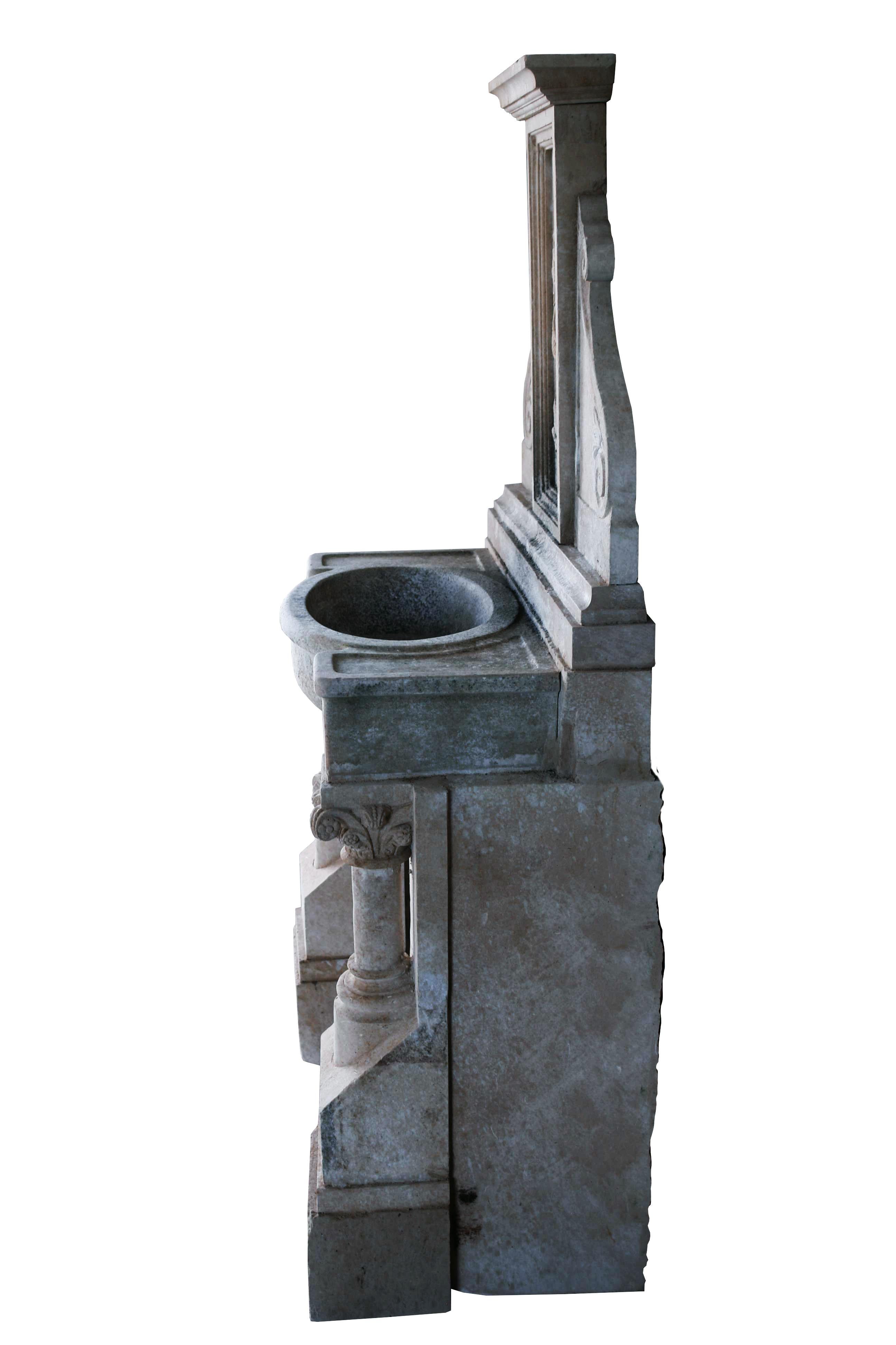 Italian Renaissance Style Fountain Hand-Carved in Pure Limestone Antique Patina For Sale 8